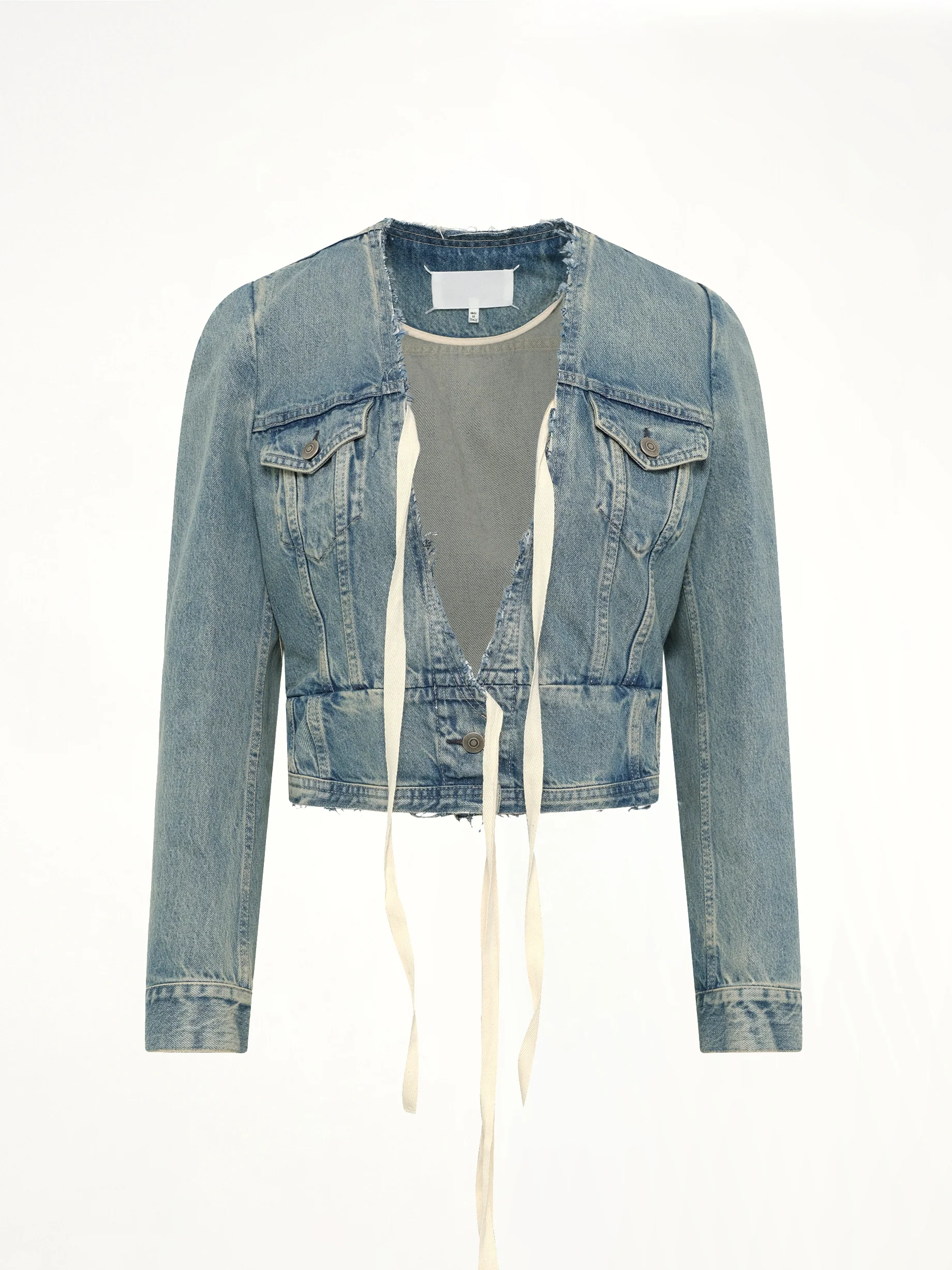V Neck Denim Jacket in Ice Blue - Image 2