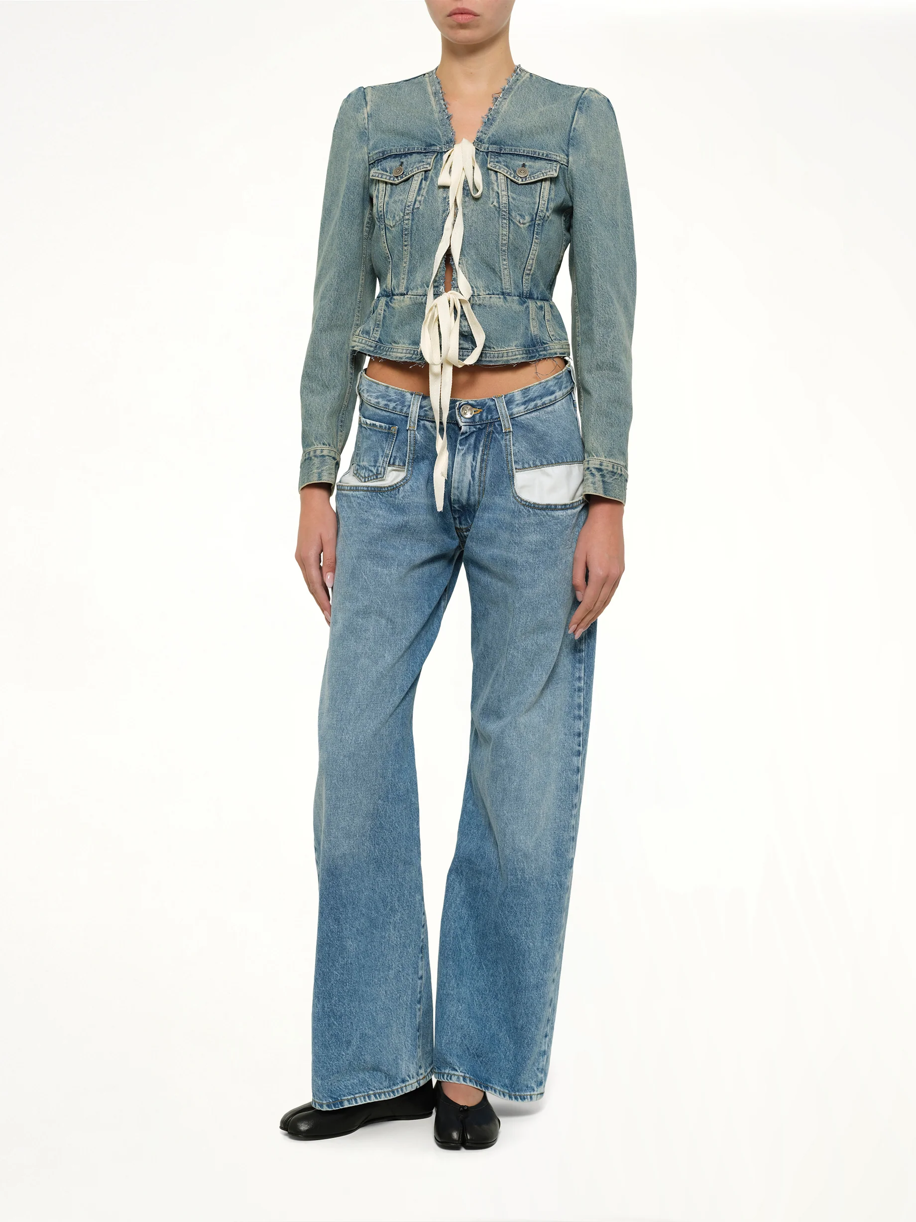 V Neck Denim Jacket in Ice Blue - Image 4