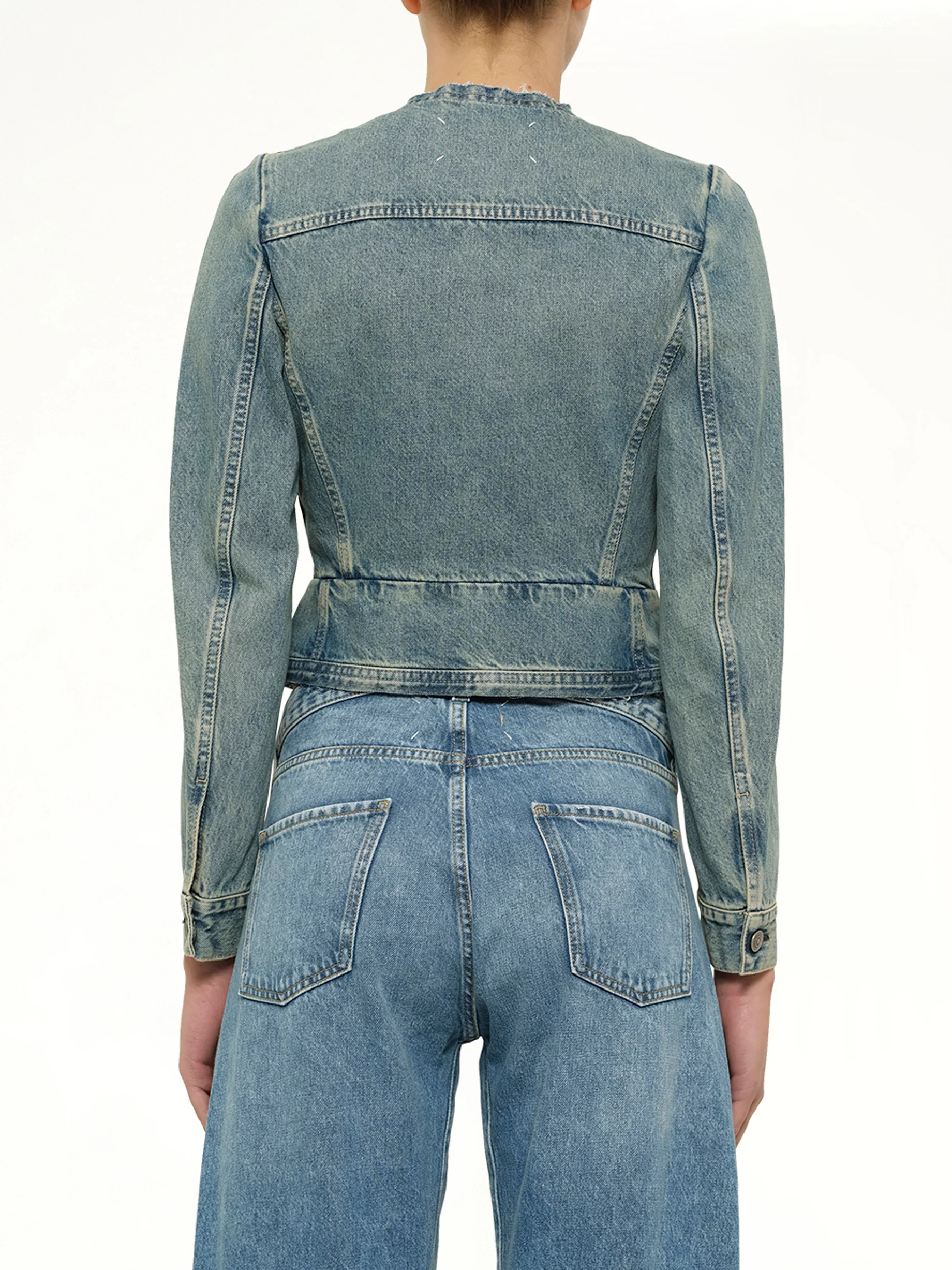 V Neck Denim Jacket in Ice Blue - Image 5
