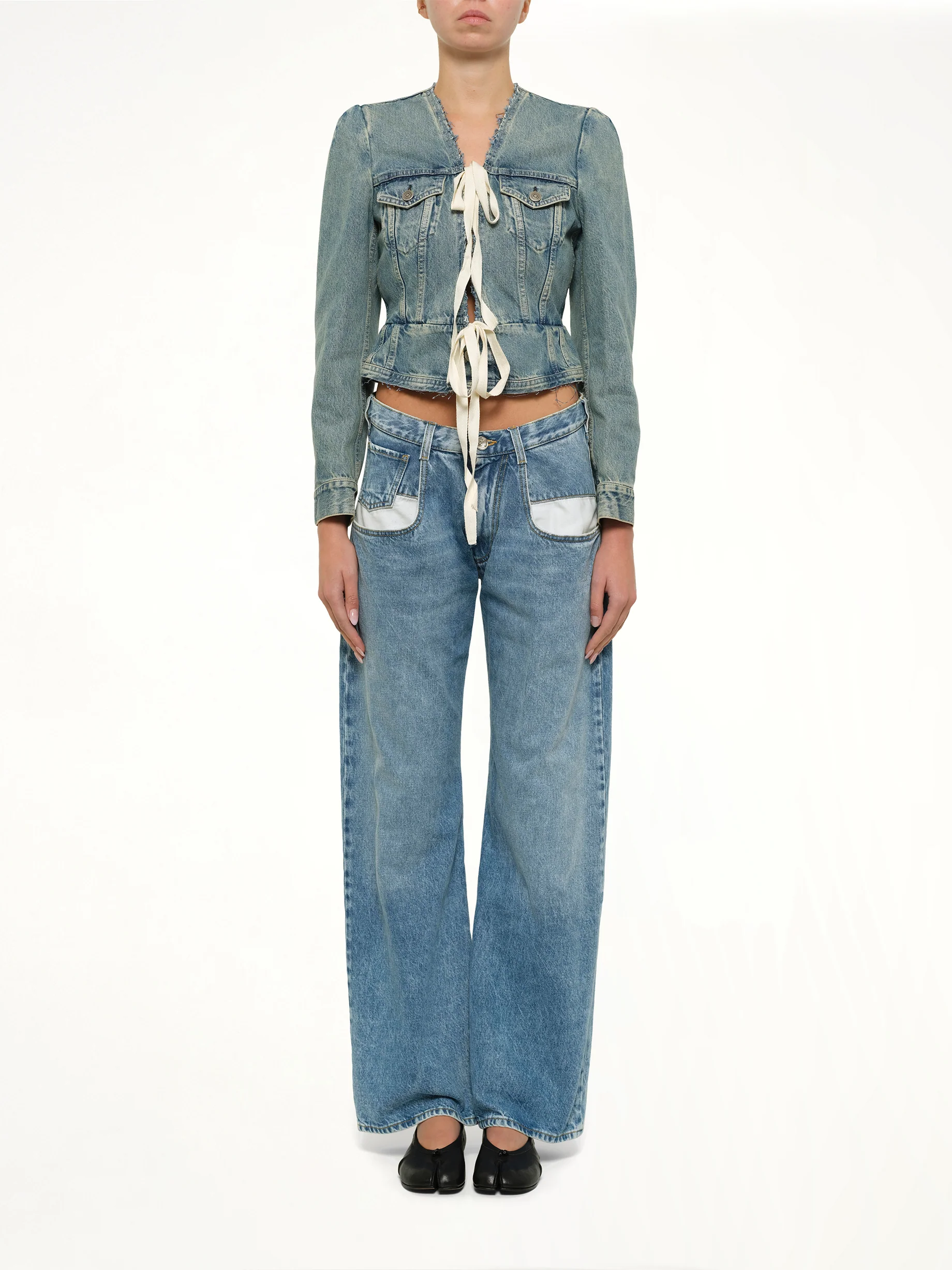 V Neck Denim Jacket in Ice Blue - Image 7