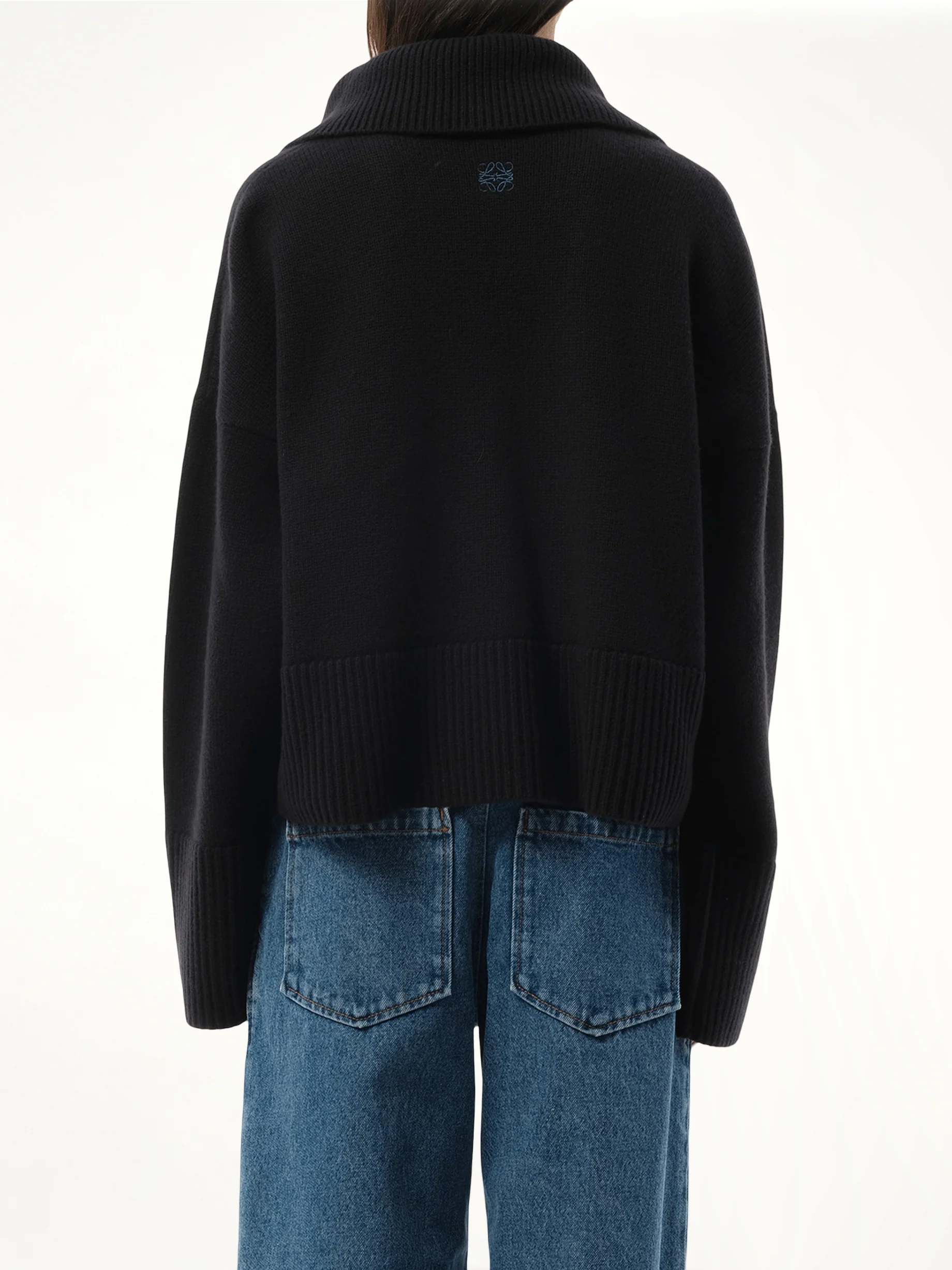 V-Neck Polo Sweater in Black - Image 6
