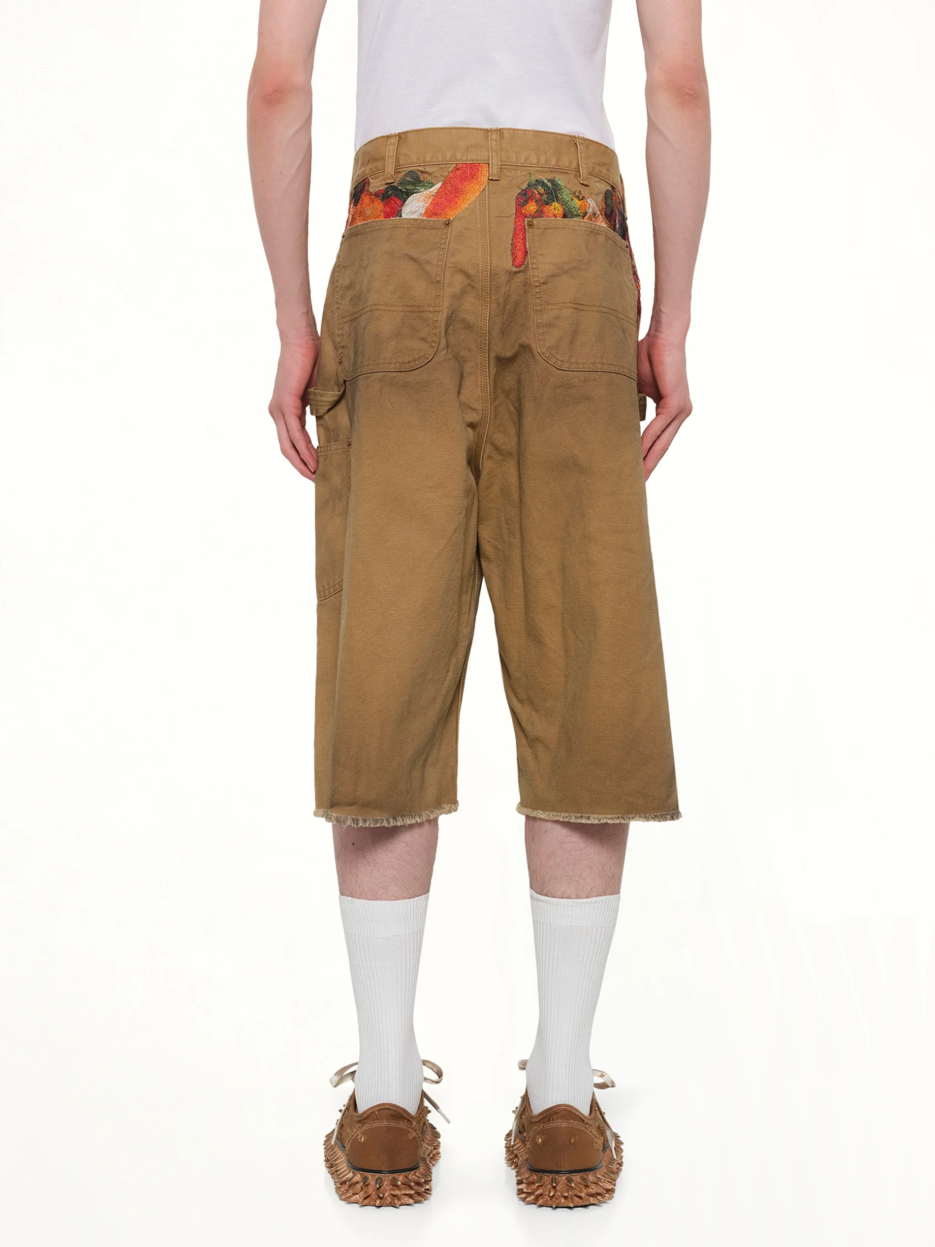 Vegetable Embroidery Cut-Off Pants in Beige - Image 5