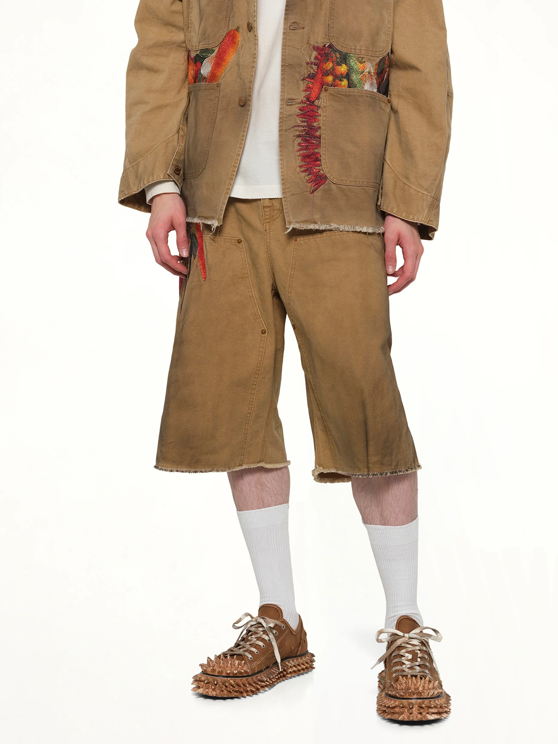 Vegetable Embroidery Cut-Off Pants in Beige - Image 6