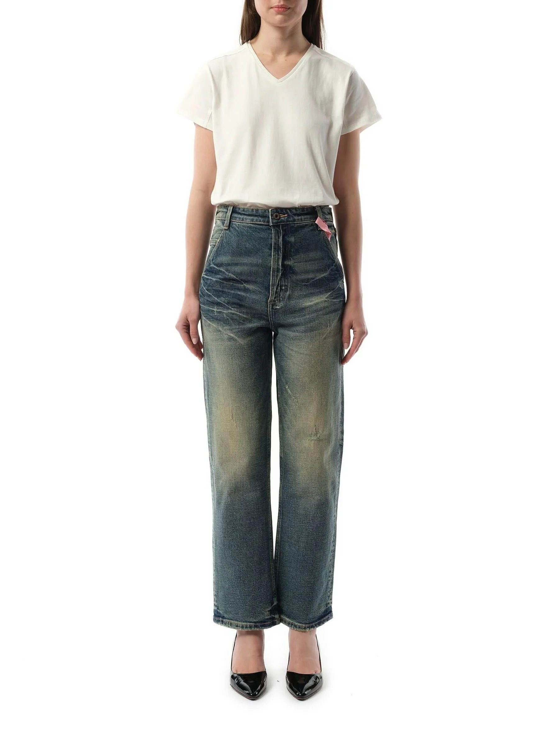 Vintage Washed Straight-Cut Jeans in Blue - Image 4