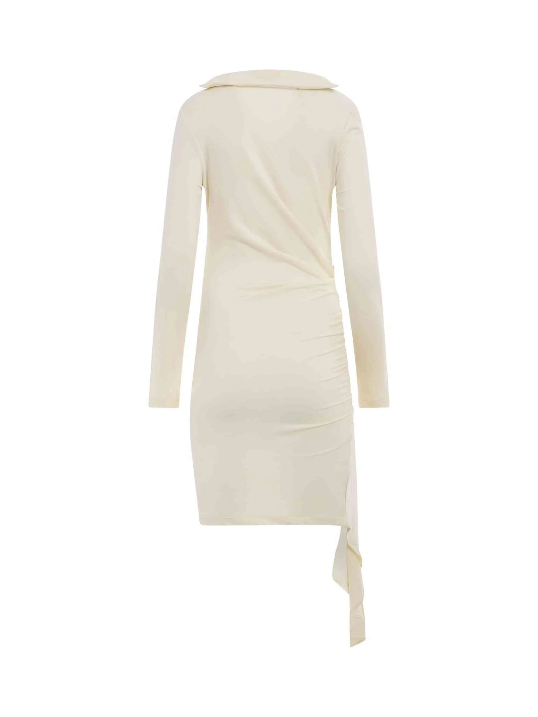 Viscose Crepe Draped Mini Dress in White - Image 4