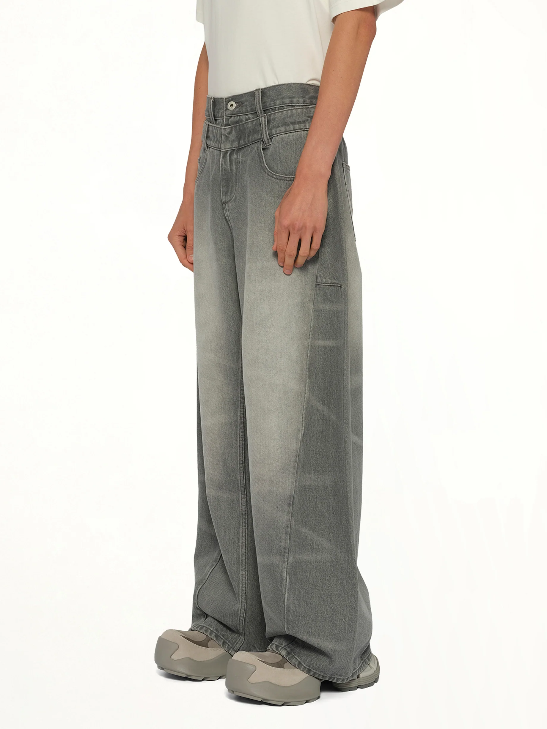 Washed Denim Trousers in Grey - Image 3