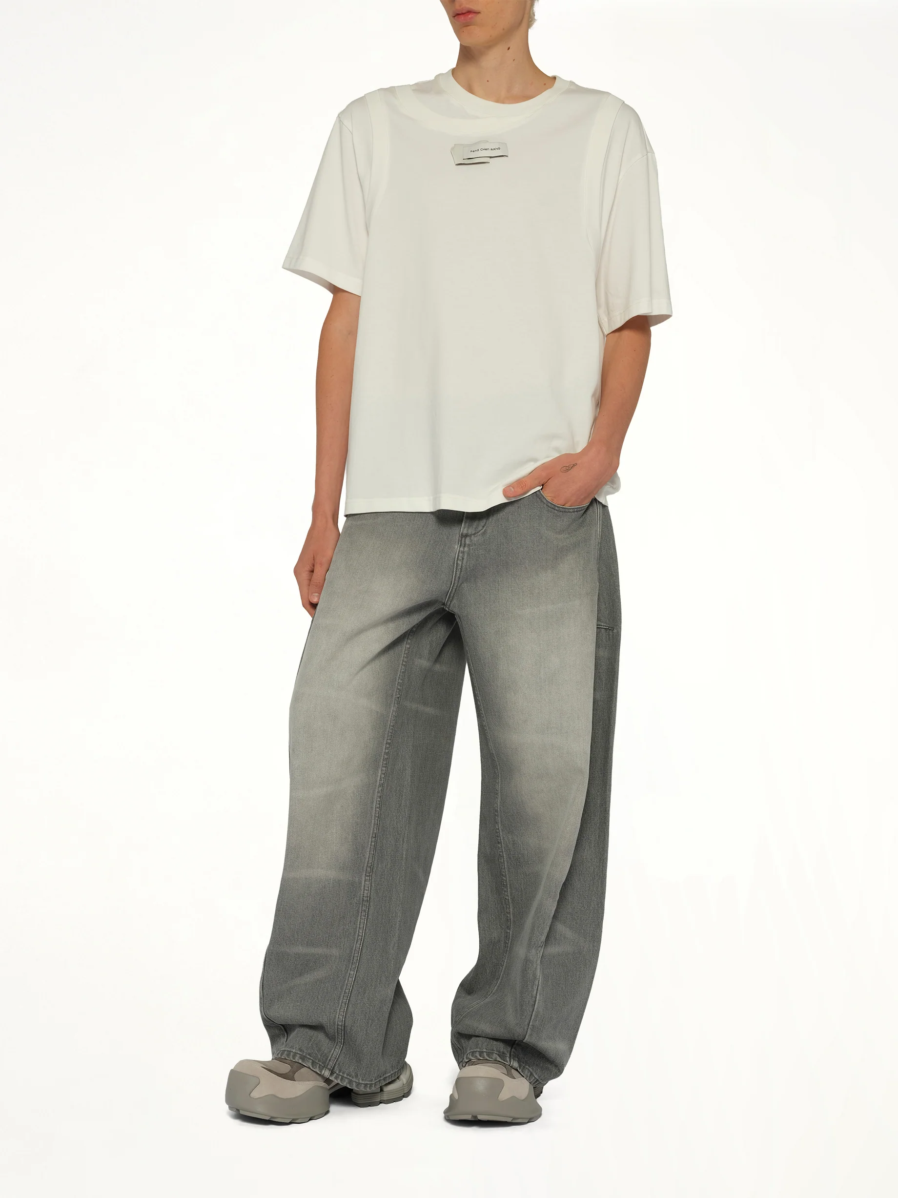 Washed Denim Trousers in Grey - Image 4