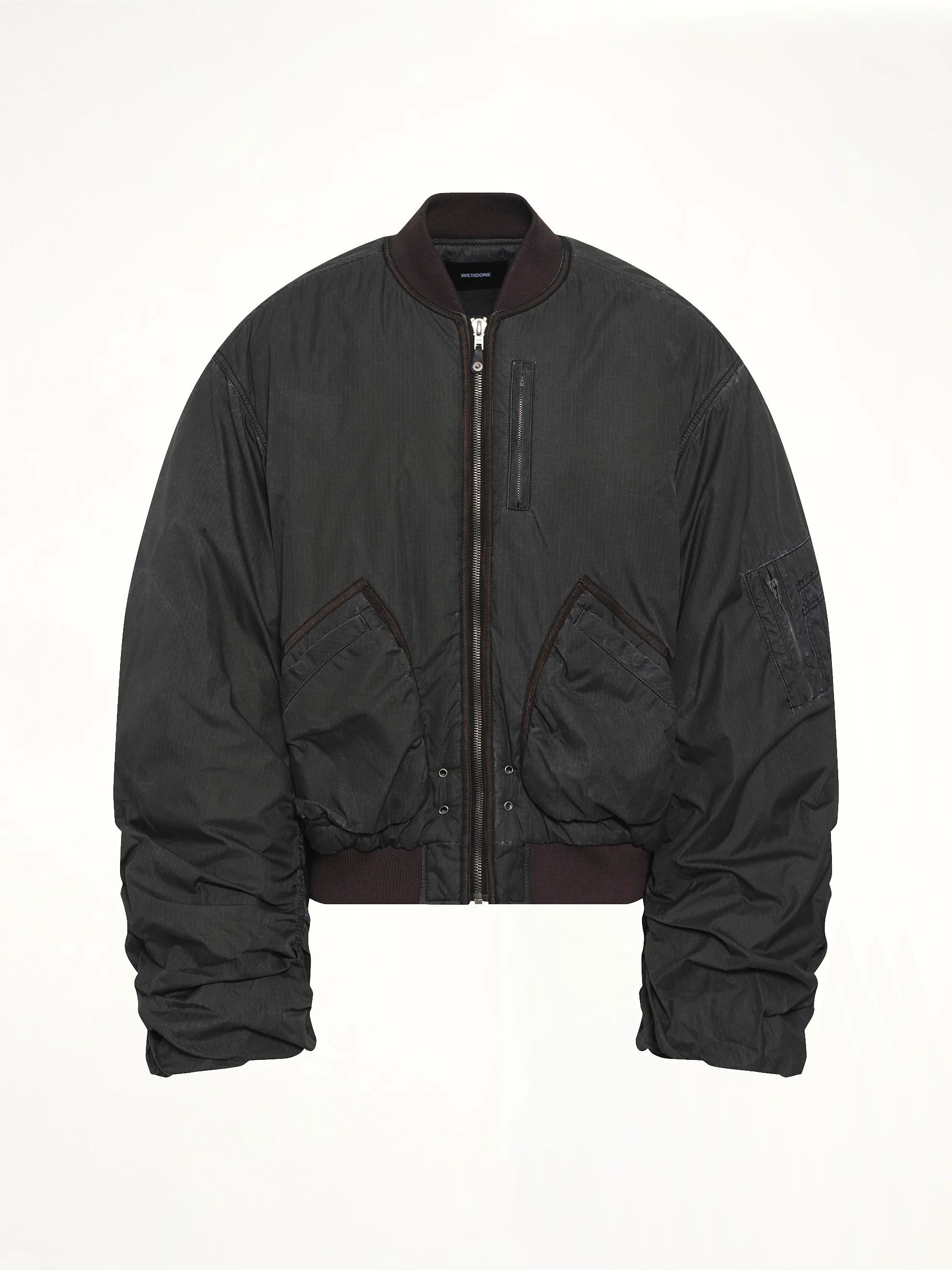 Washed Nylon Bomber in Black - Image 2