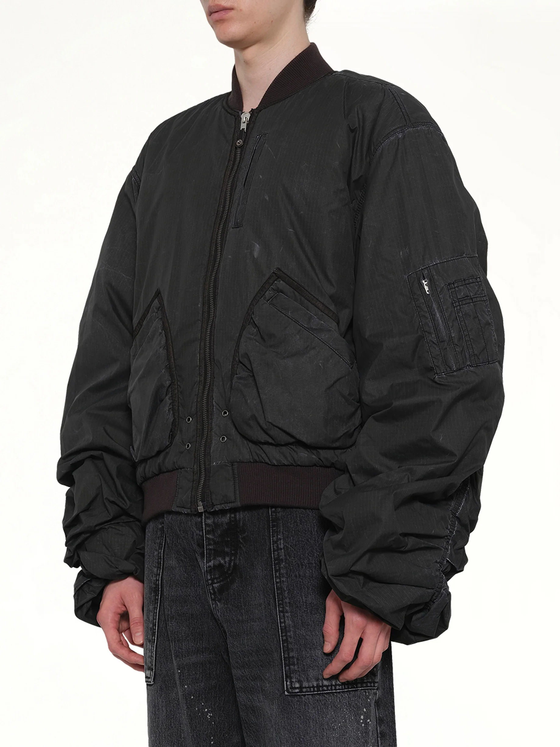 Washed Nylon Bomber in Black - Image 3