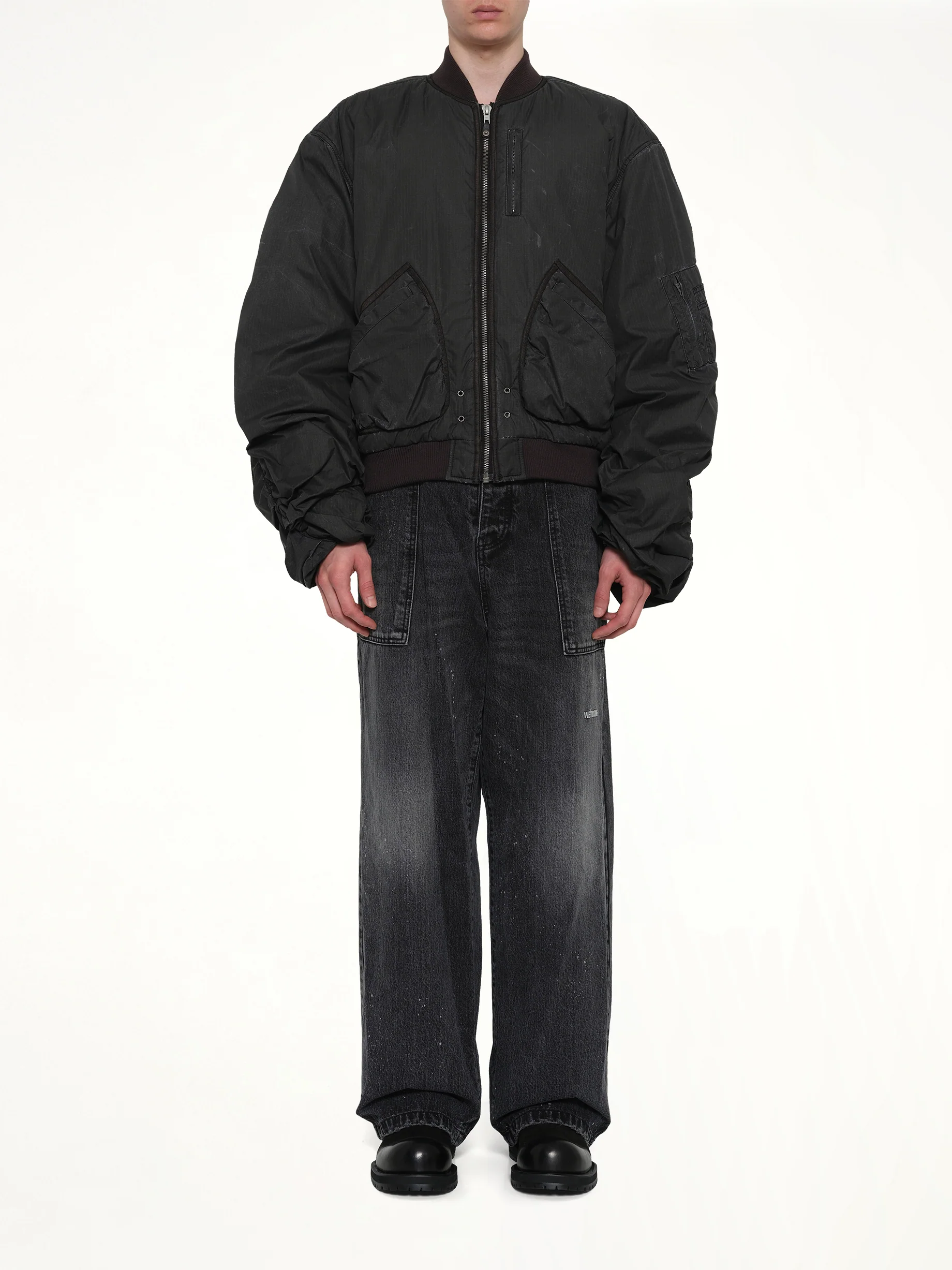 Washed Nylon Bomber in Black - Image 7