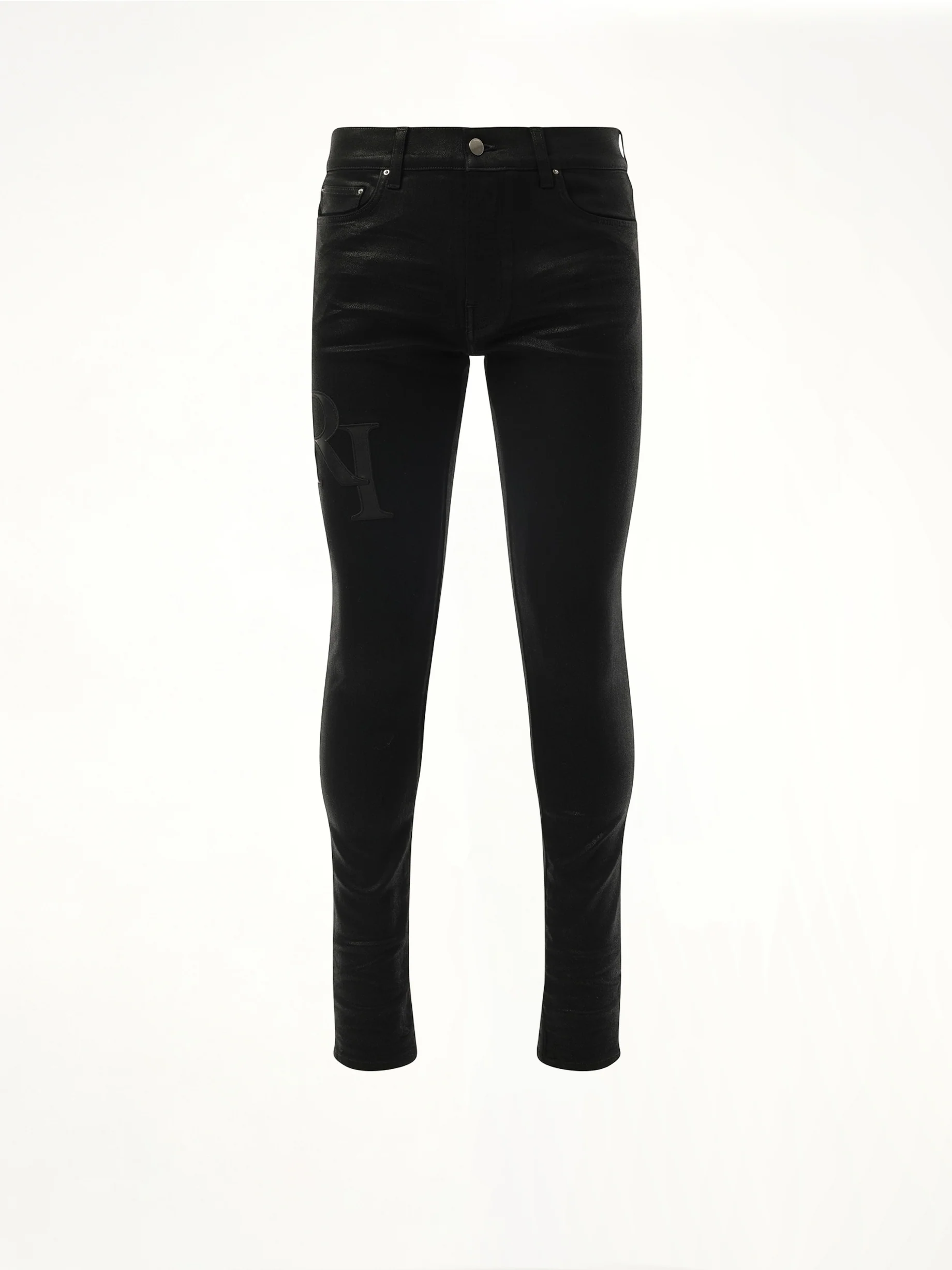 Waxed Staggered Logo Skinny Jeans in Black Wax - Image 2