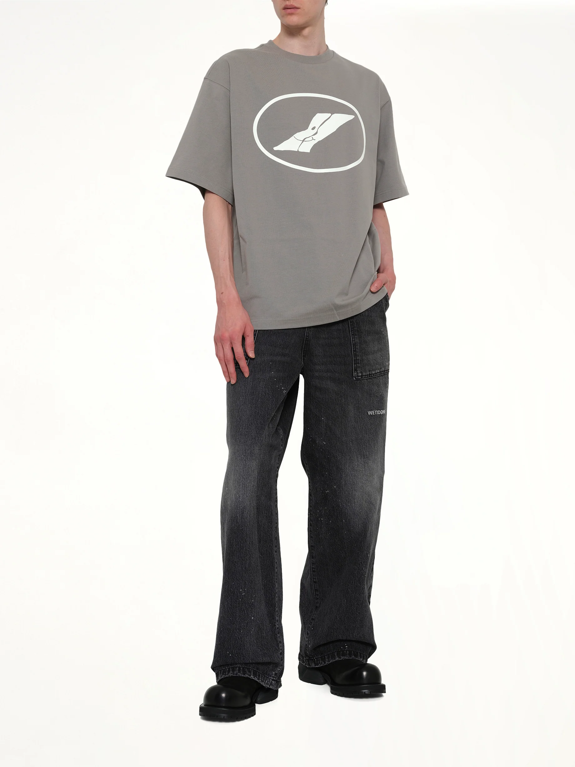 We11done Print T-Shirt in Grey - Image 4