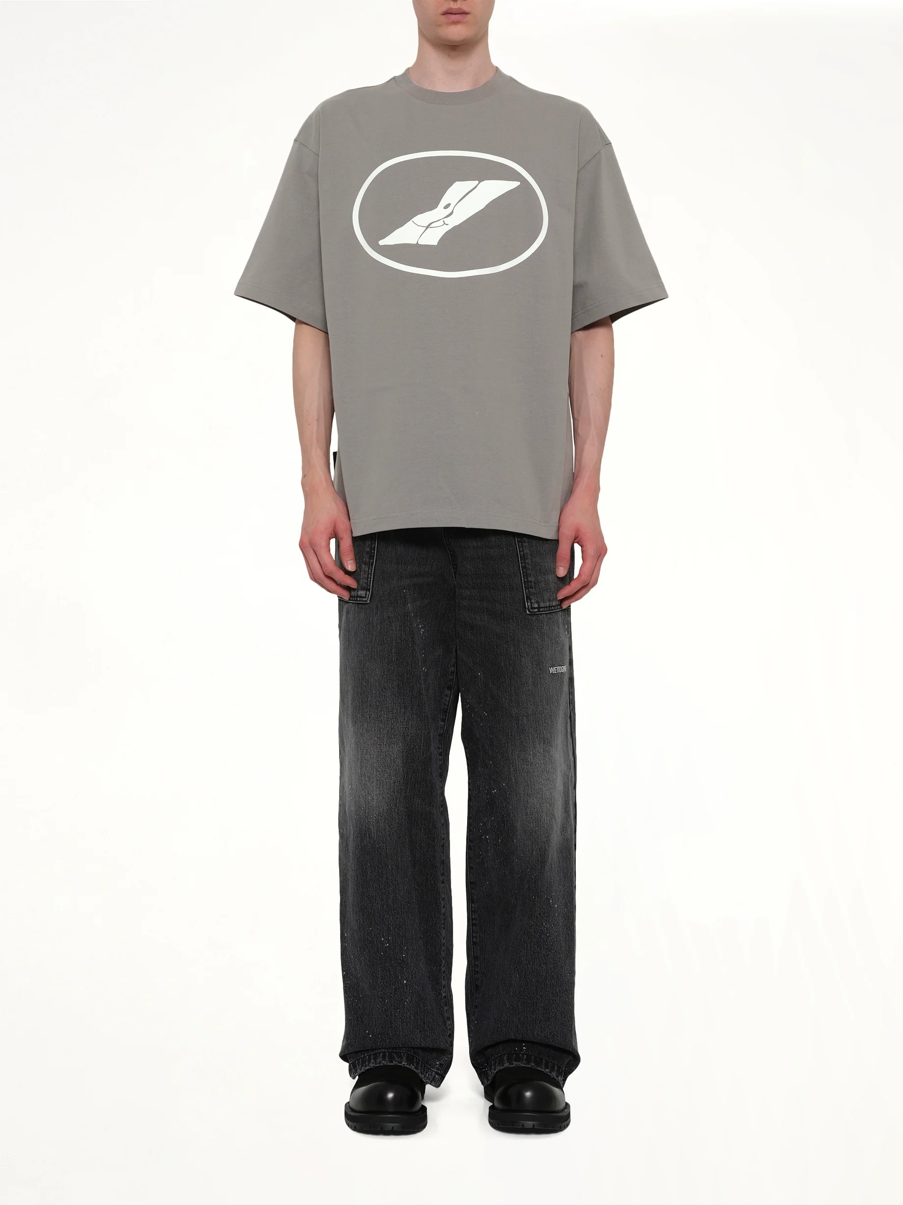 We11done Print T-Shirt in Grey - Image 7