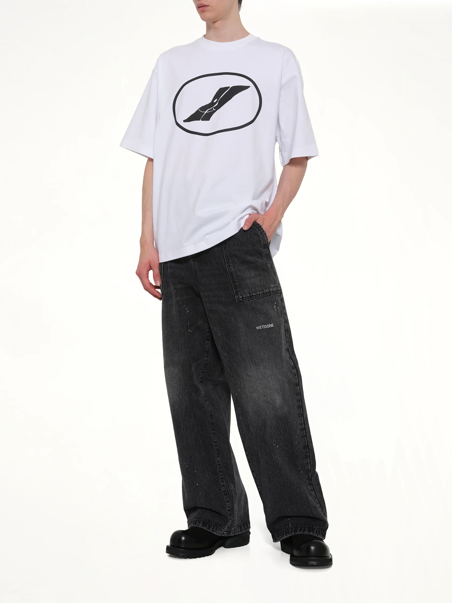 We11done Print T-Shirt in White - Image 4