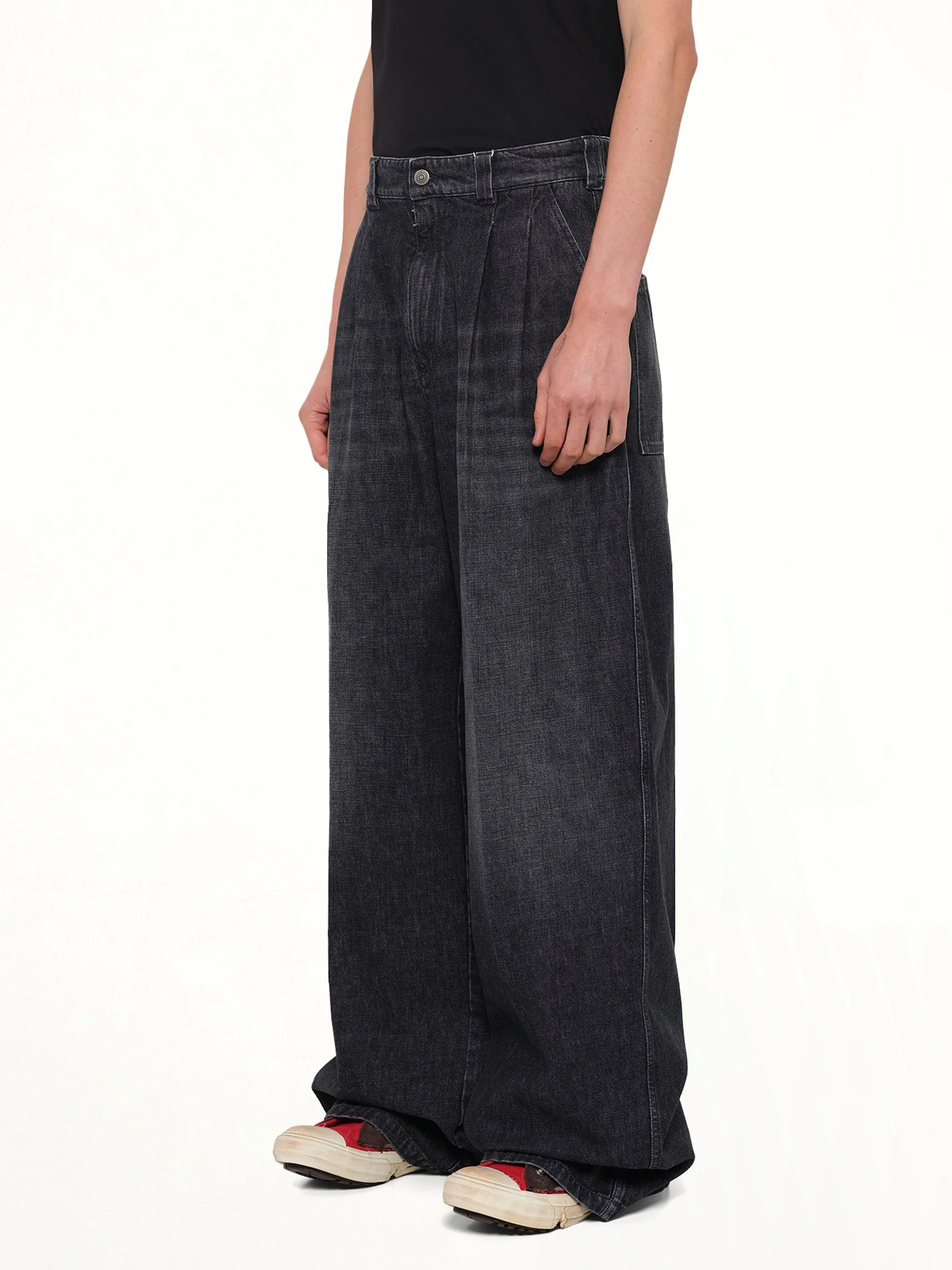 Wide Denim Pants in Washed Black - Image 3