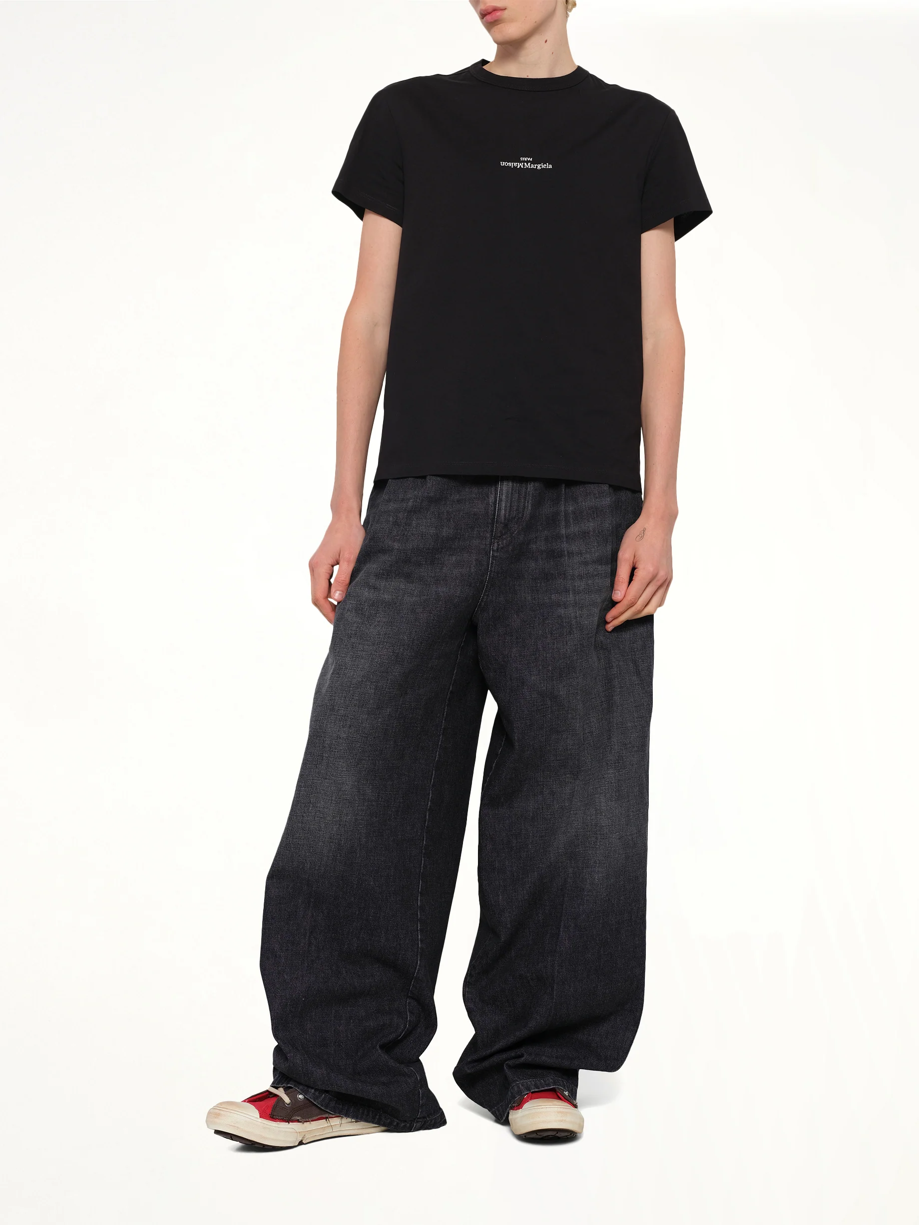 Wide Denim Pants in Washed Black - Image 4