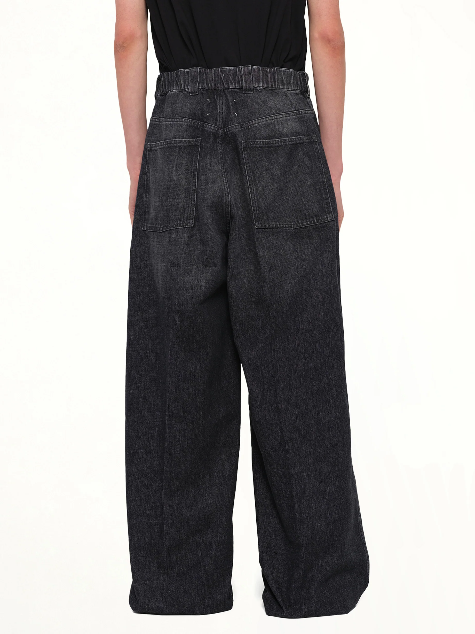 Wide Denim Pants in Washed Black - Image 5