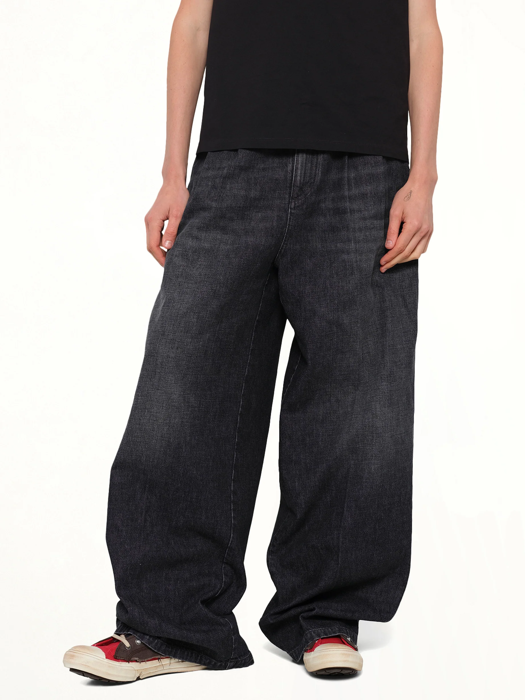 Wide Denim Pants in Washed Black - Image 6