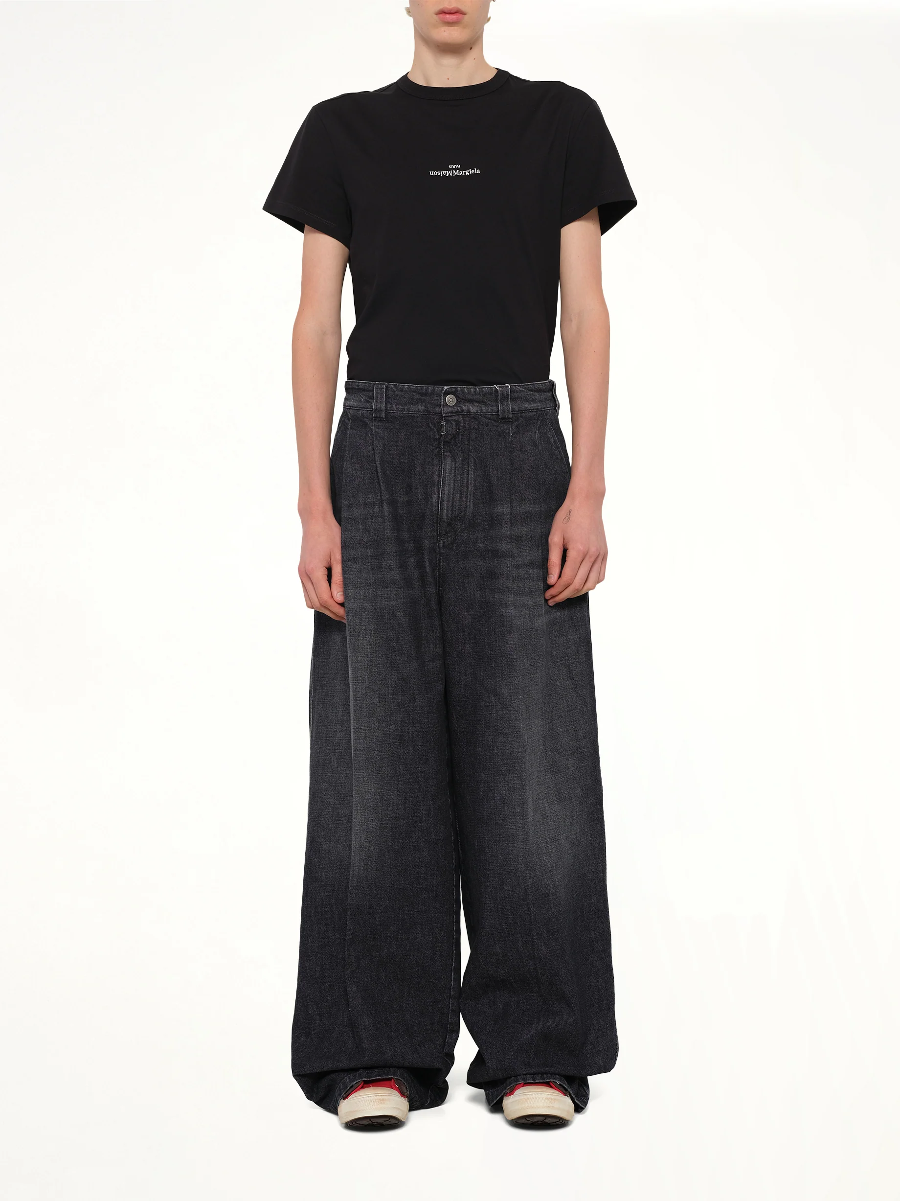 Wide Denim Pants in Washed Black - Image 7