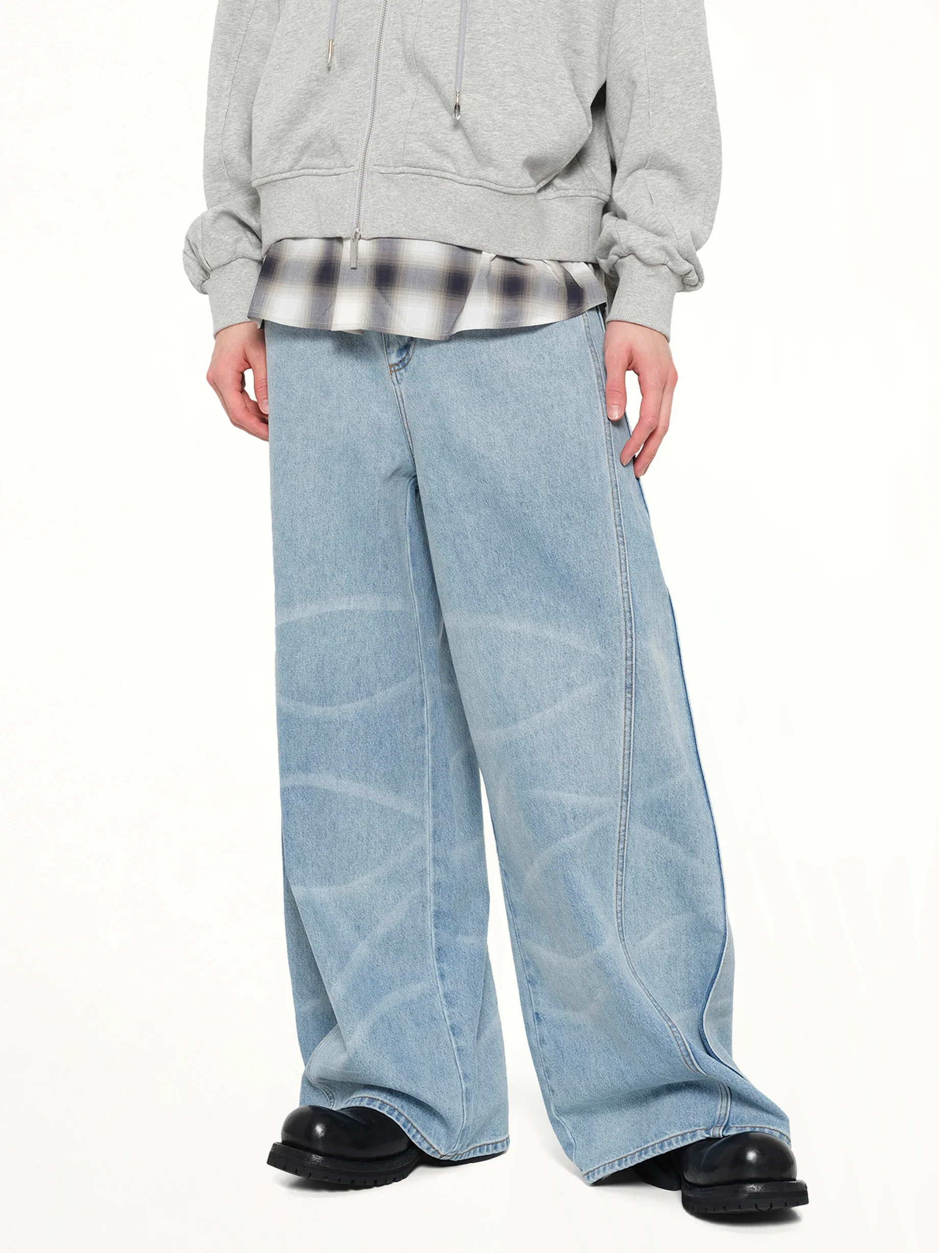 Wide Leg Denim Trousers in Blue - Image 6