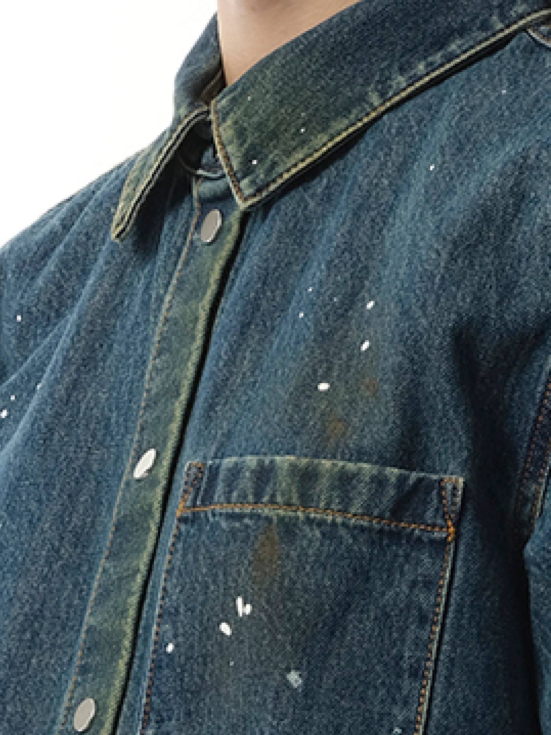 Painted Denim Shirt in Mid Indigo - Image 3