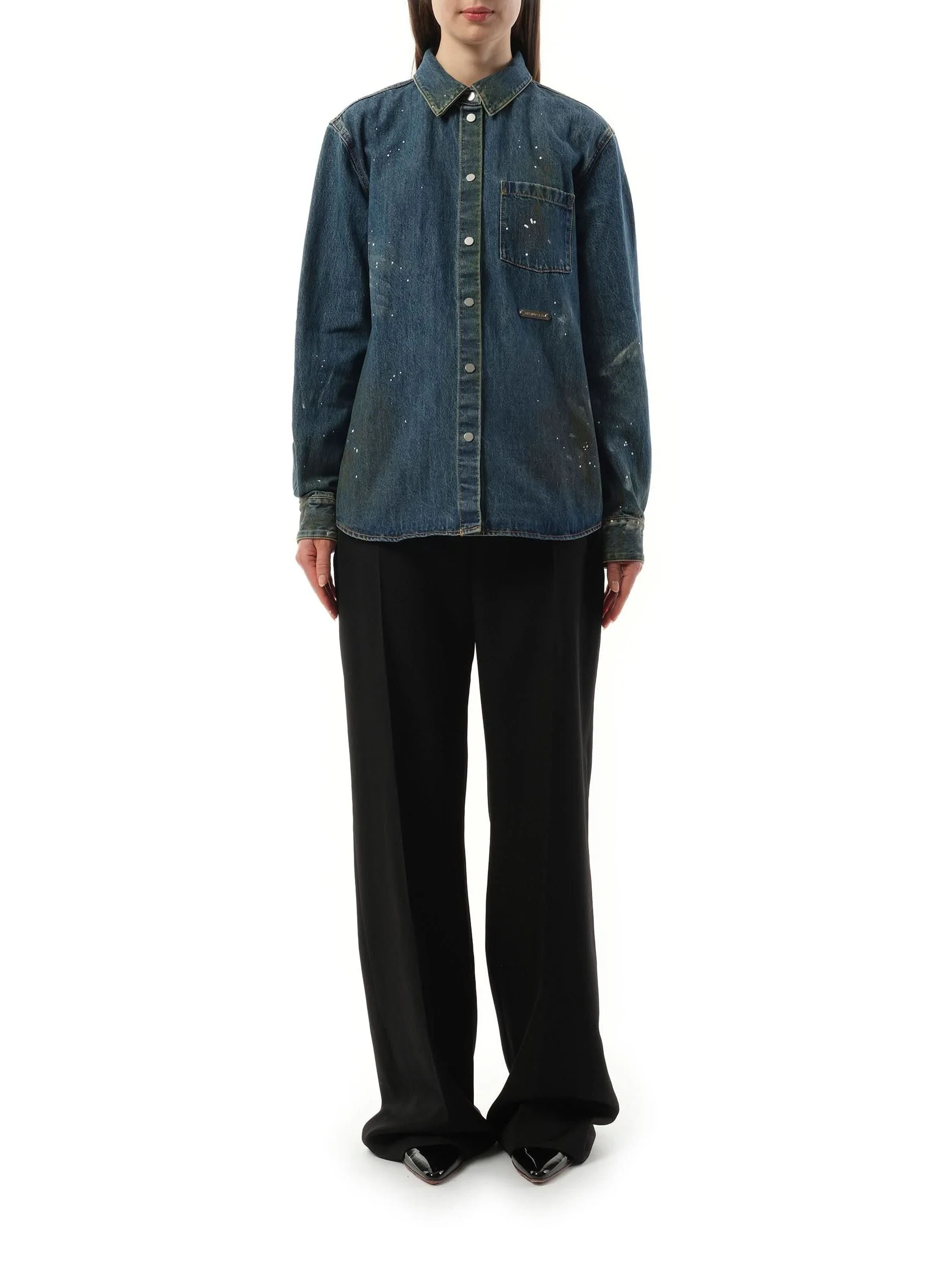 Painted Denim Shirt in Mid Indigo - Image 4