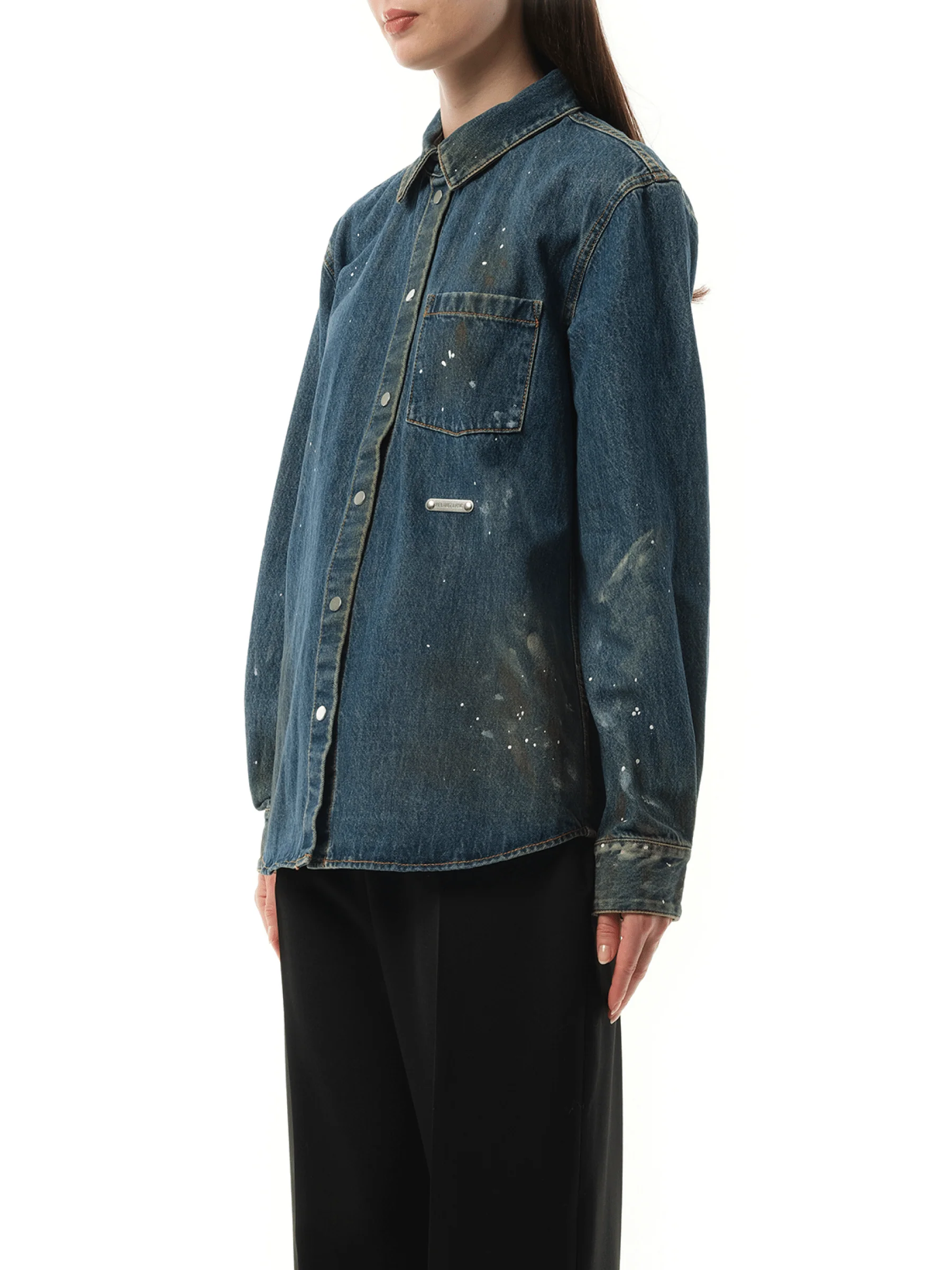 Painted Denim Shirt in Mid Indigo - Image 5
