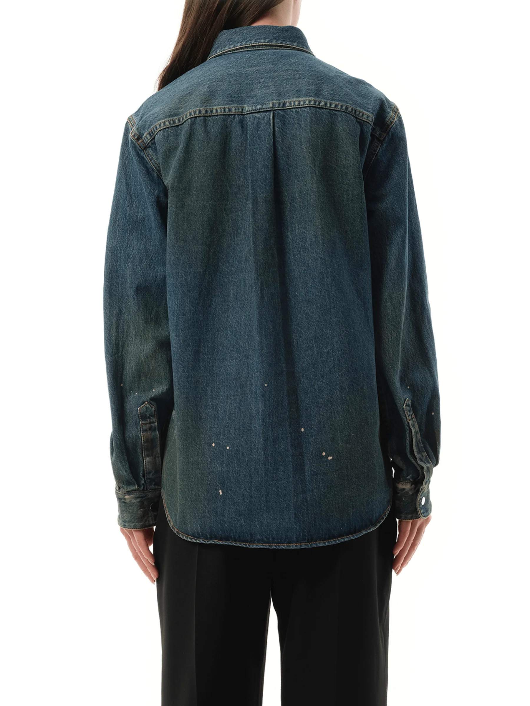 Painted Denim Shirt in Mid Indigo - Image 6