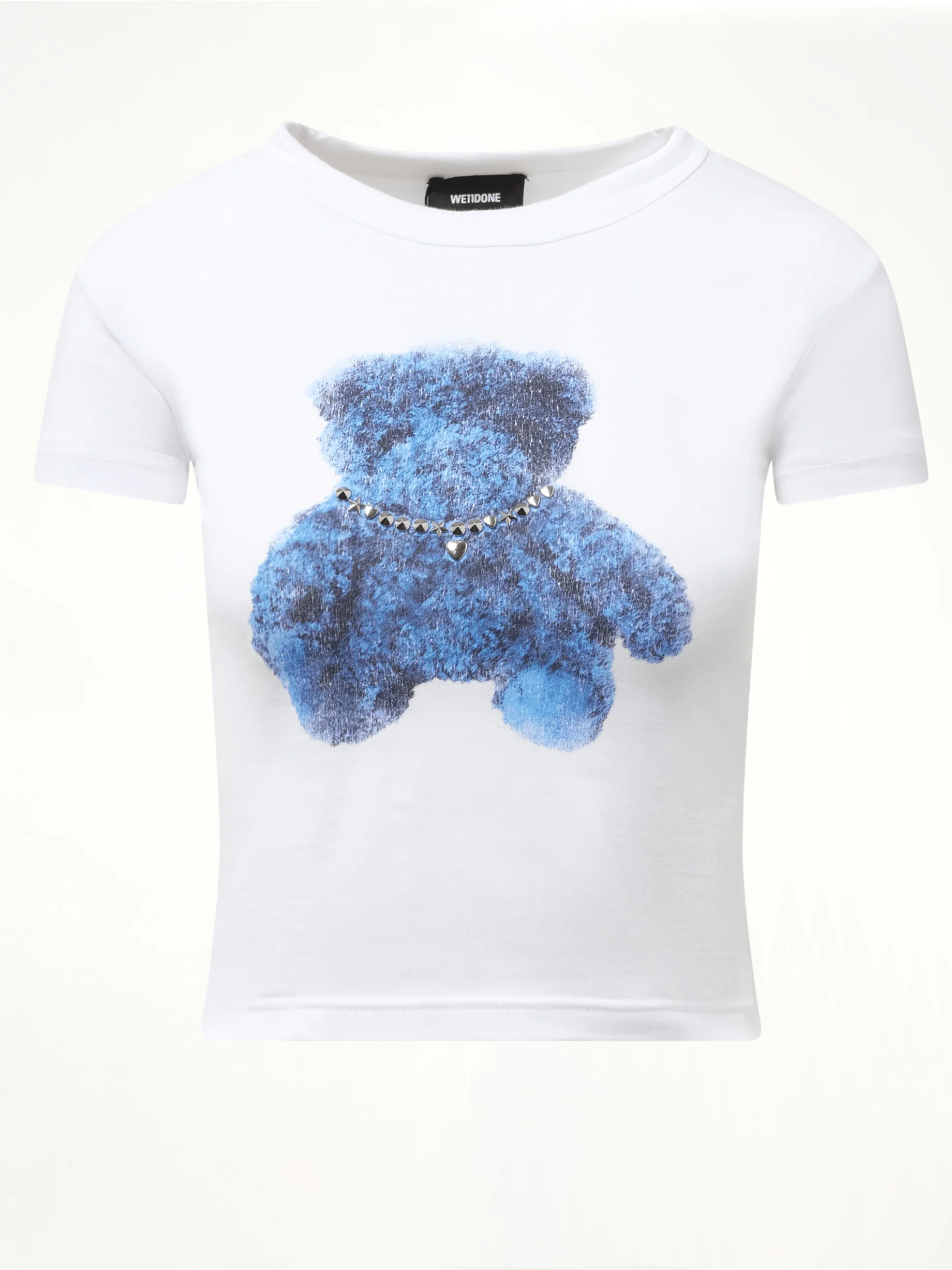 Studded Bear Cropped T-Shirt in White - Image 2
