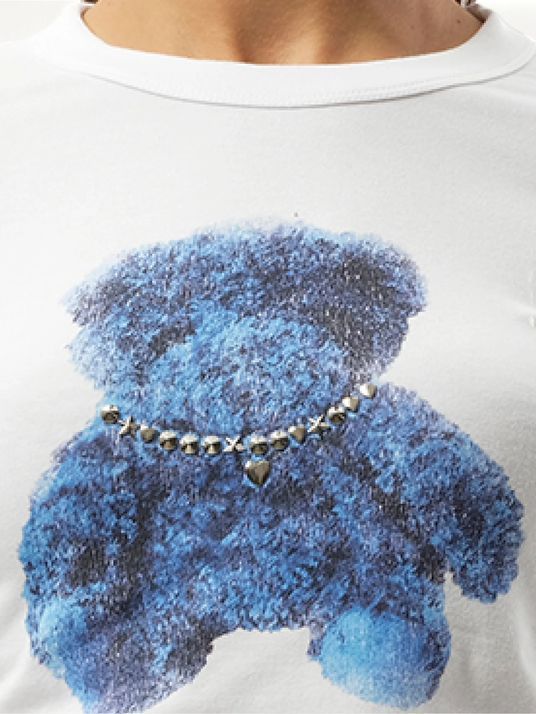 Studded Bear Cropped T-Shirt in White - Image 3