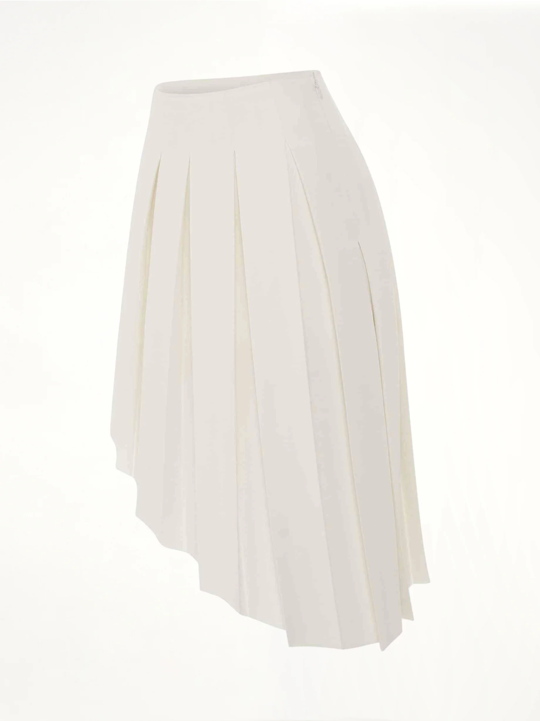 Wool Asymmetrical Pleated Skirt in White - Image 2