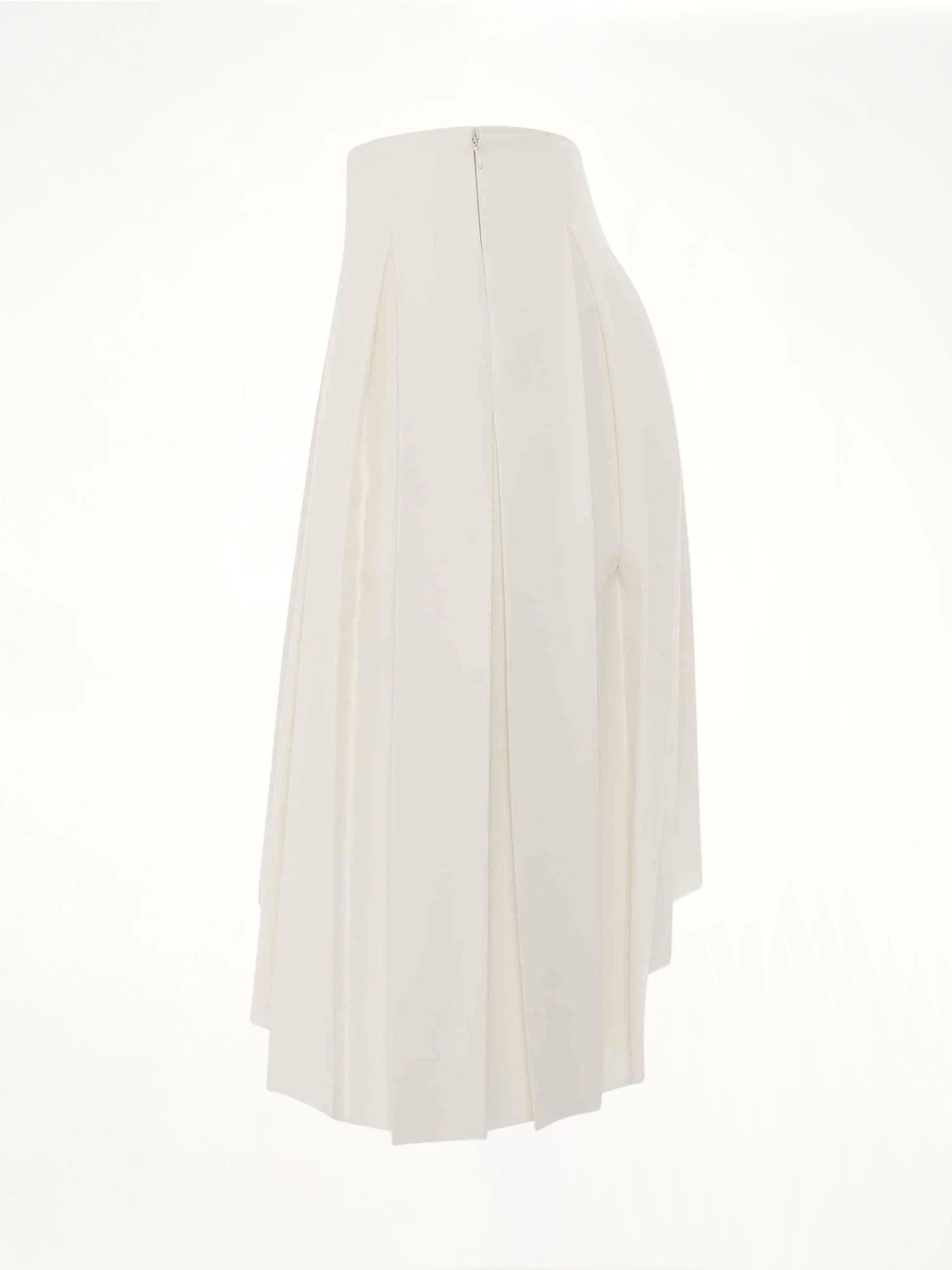 Wool Asymmetrical Pleated Skirt in White - Image 3
