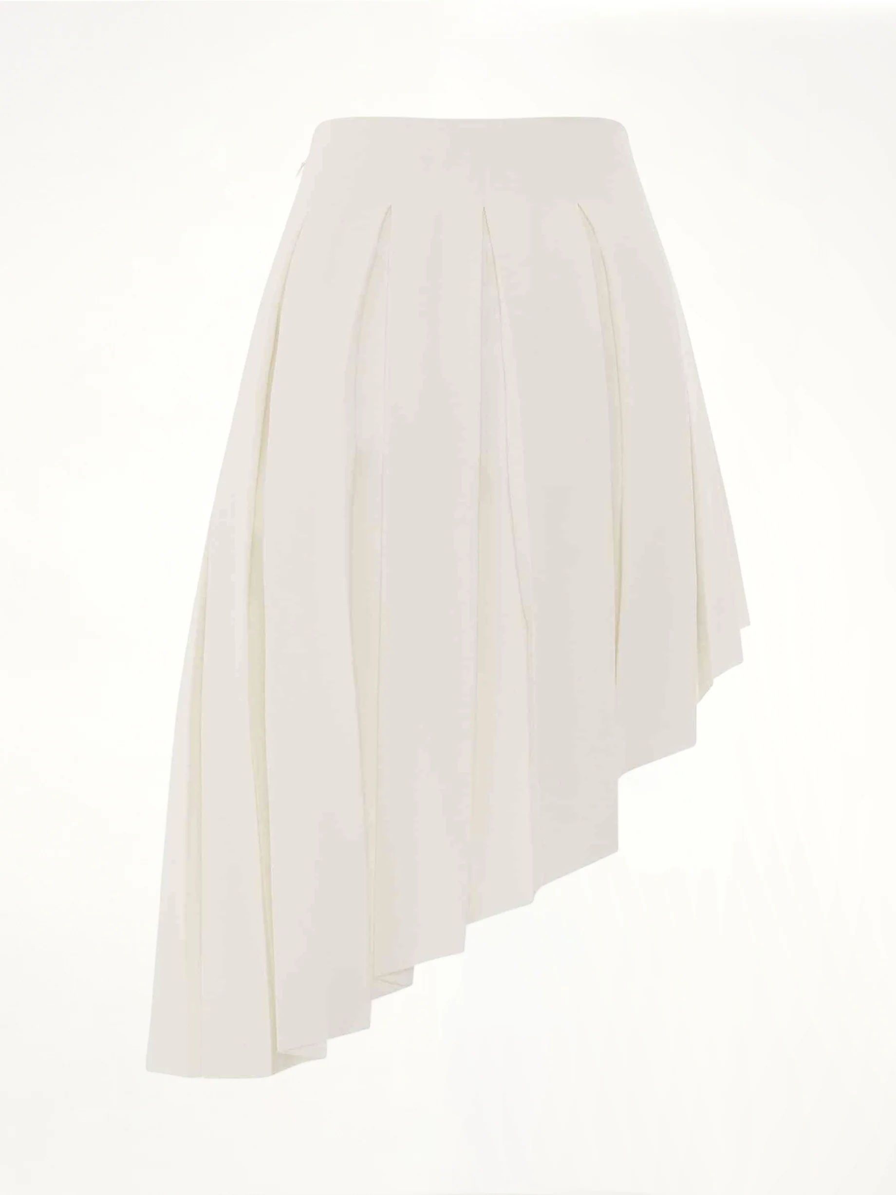 Wool Asymmetrical Pleated Skirt in White - Image 4