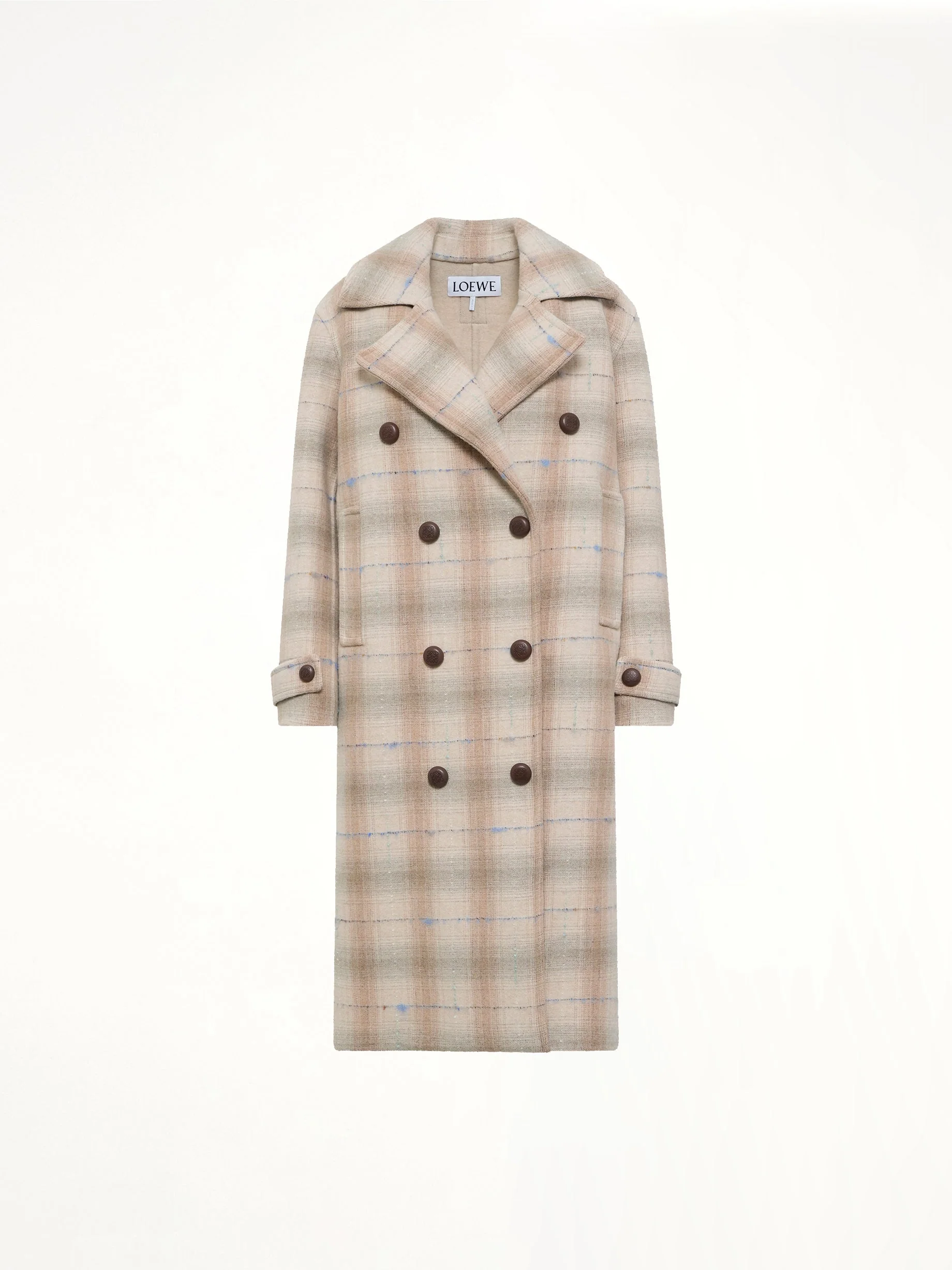 Wool Check Coat in Beige - Image 2