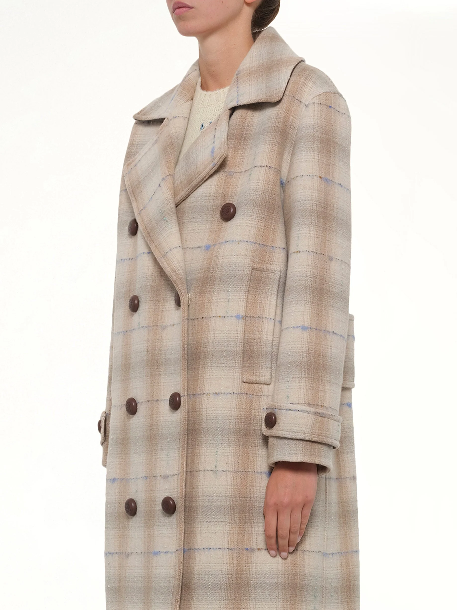 Wool Check Coat in Beige - Image 3