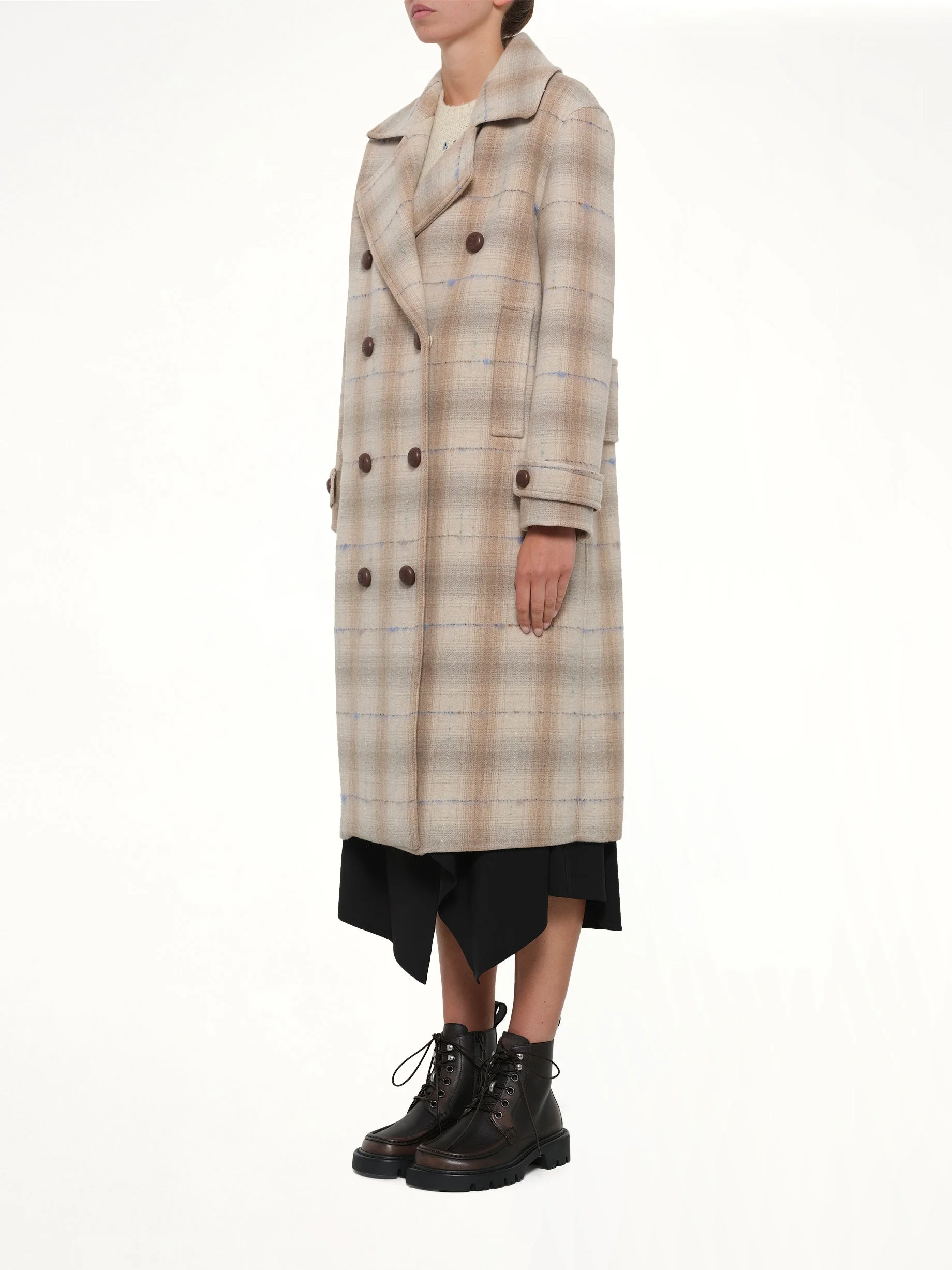 Wool Check Coat in Beige - Image 4