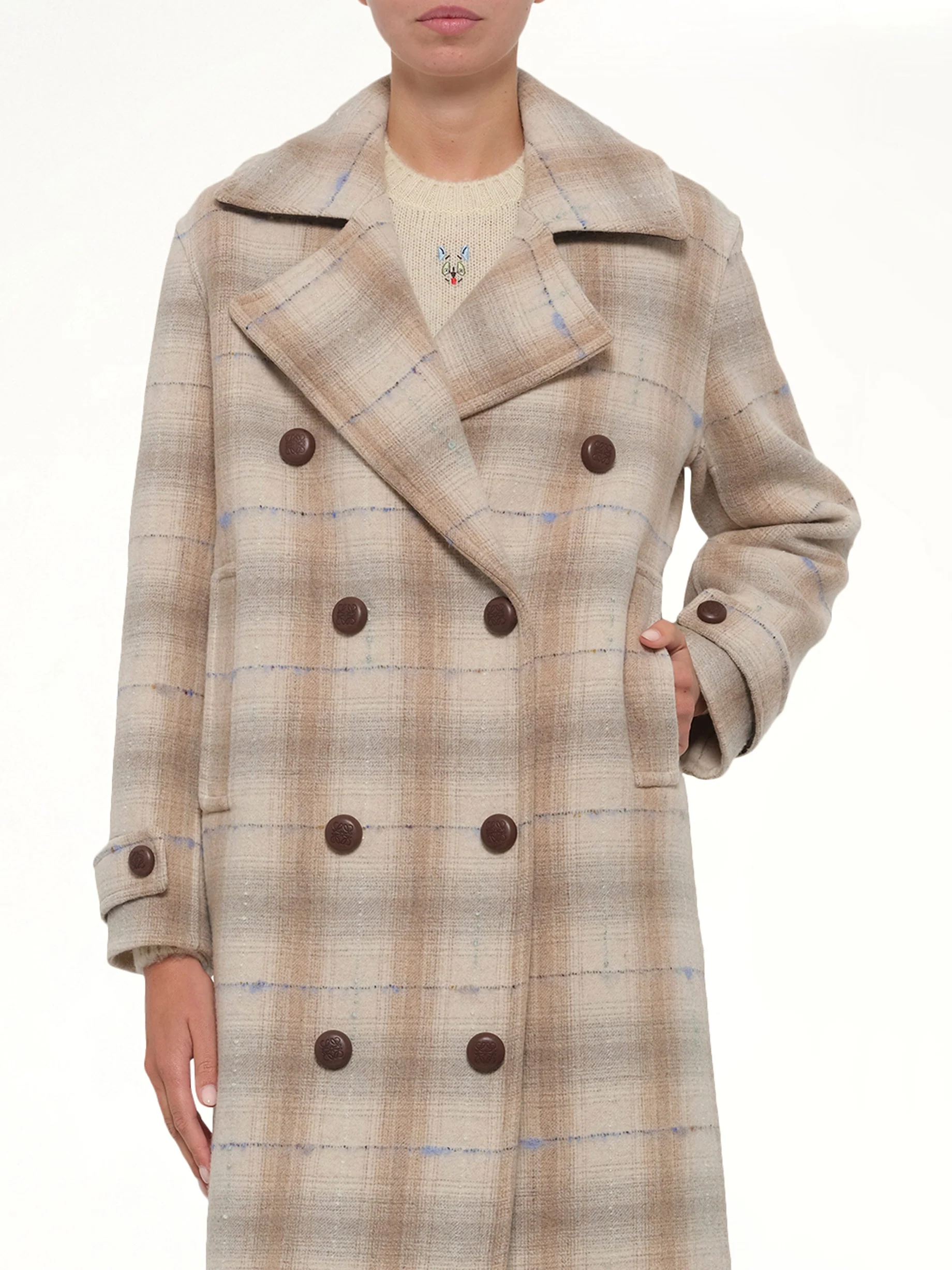 Wool Check Coat in Beige - Image 6