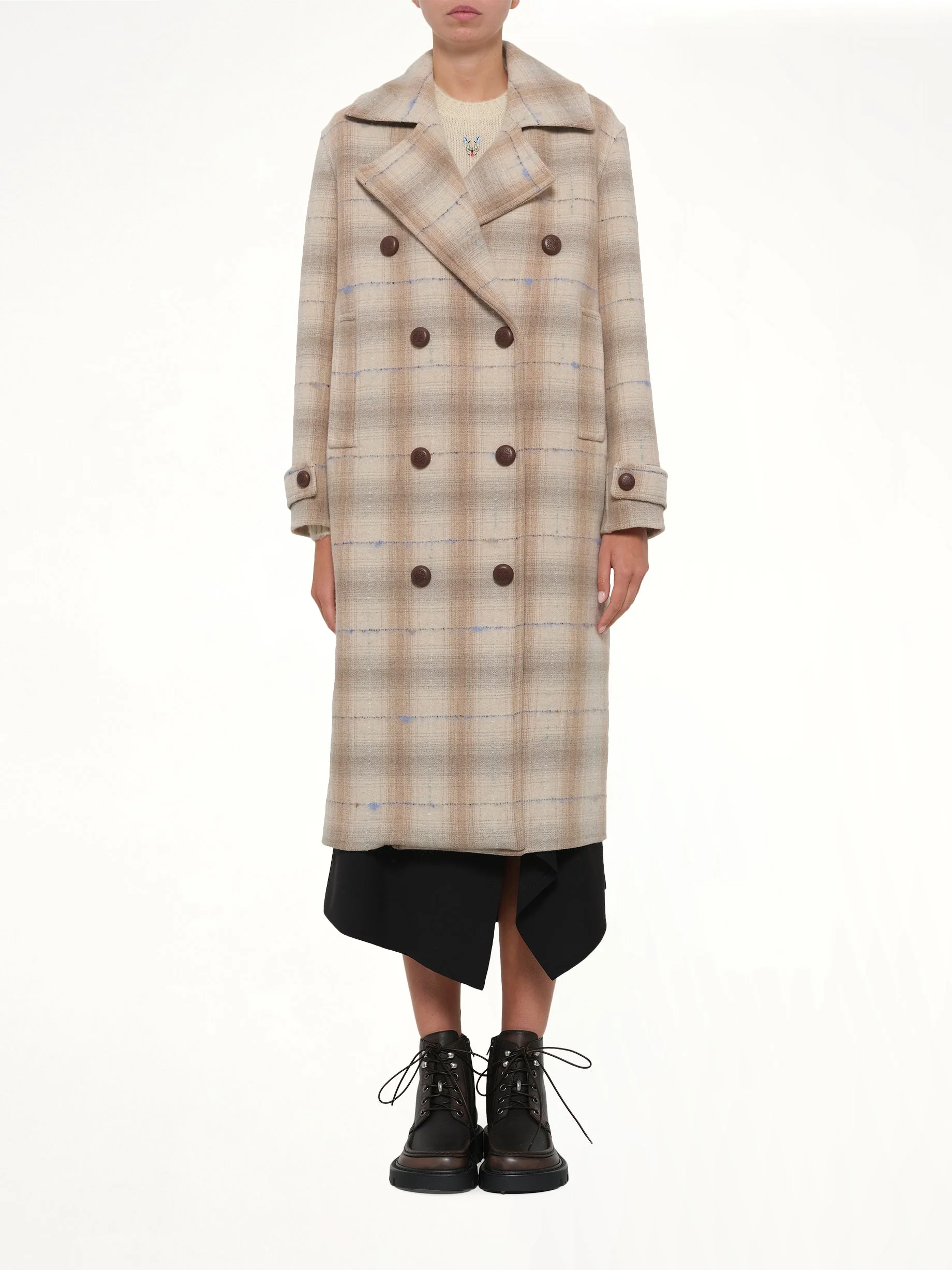 Wool Check Coat in Beige - Image 7