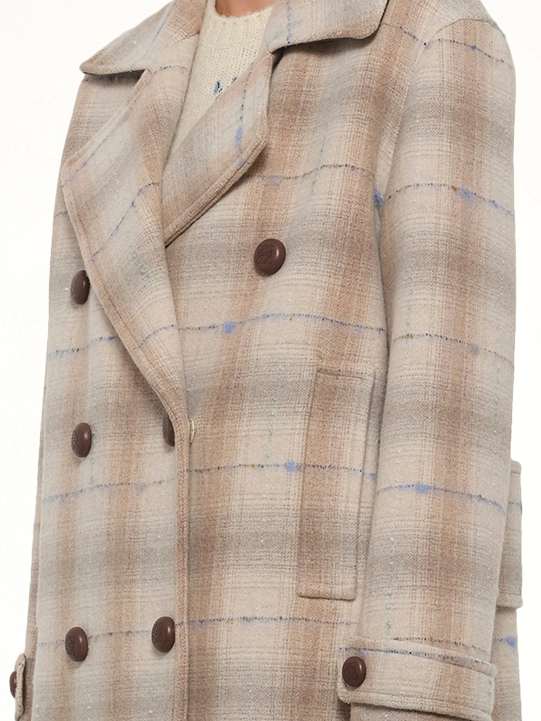 Wool Check Coat in Beige - Image 8