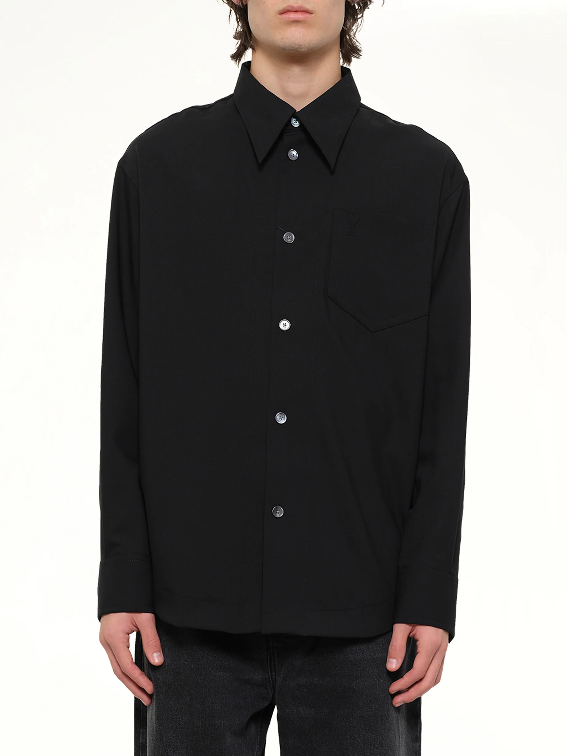 Wool Garbadine Embossed ADC Shirt in Black