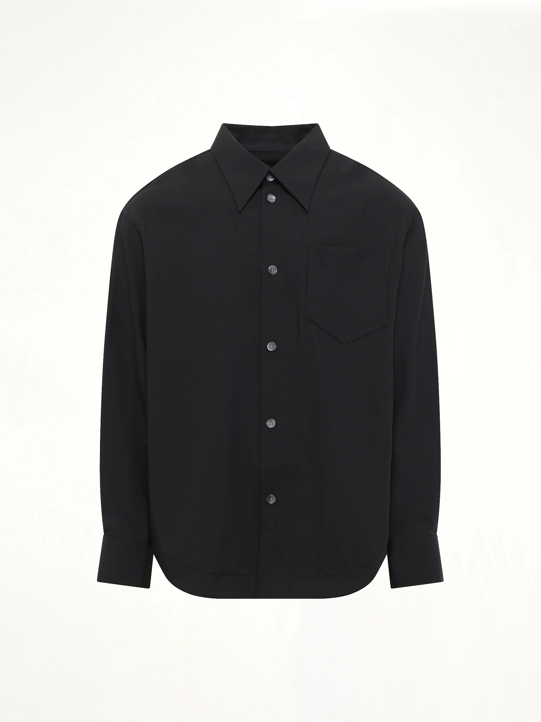 Wool Garbadine Embossed ADC Shirt in Black - Image 2