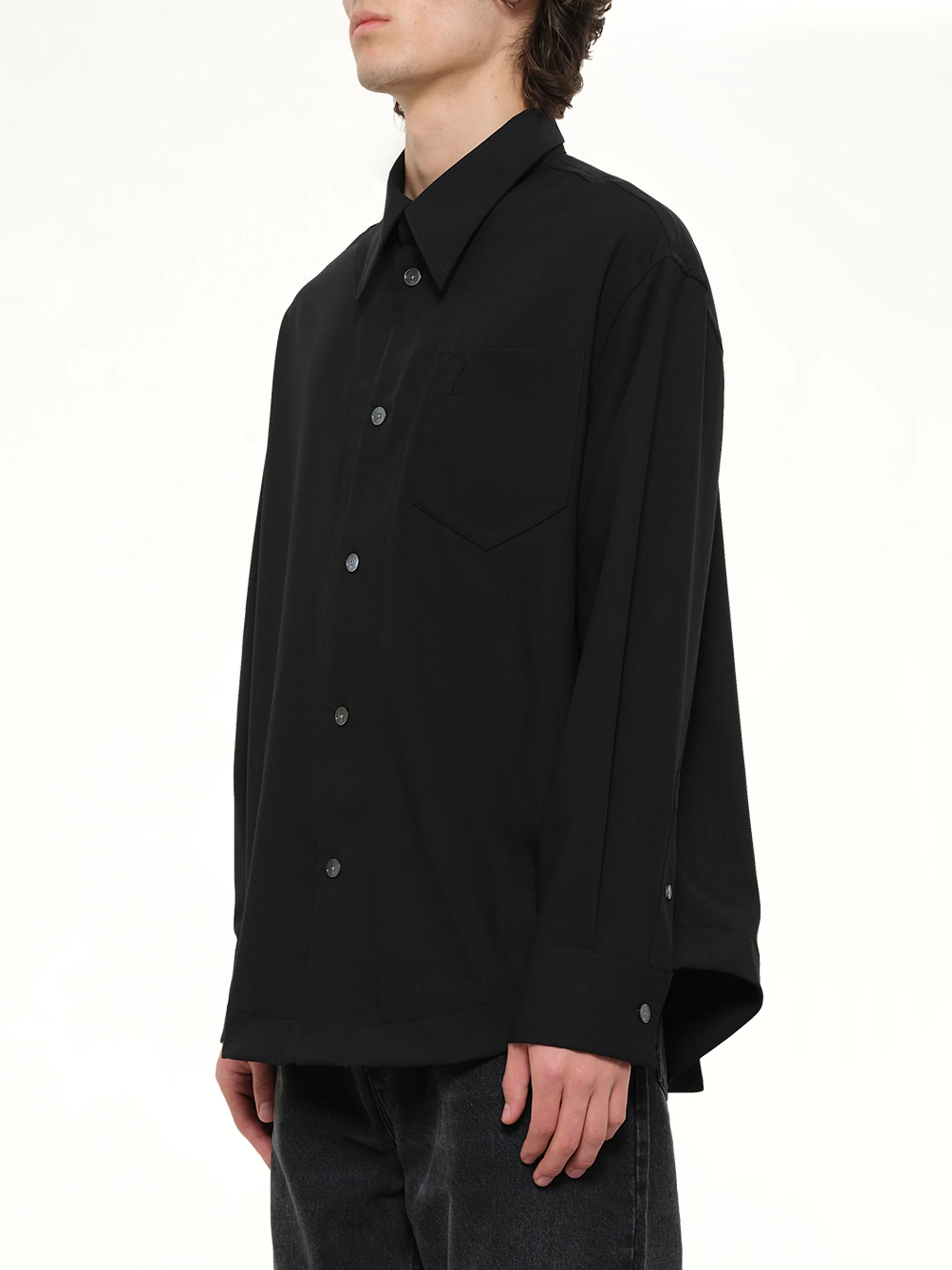 Wool Garbadine Embossed ADC Shirt in Black - Image 3