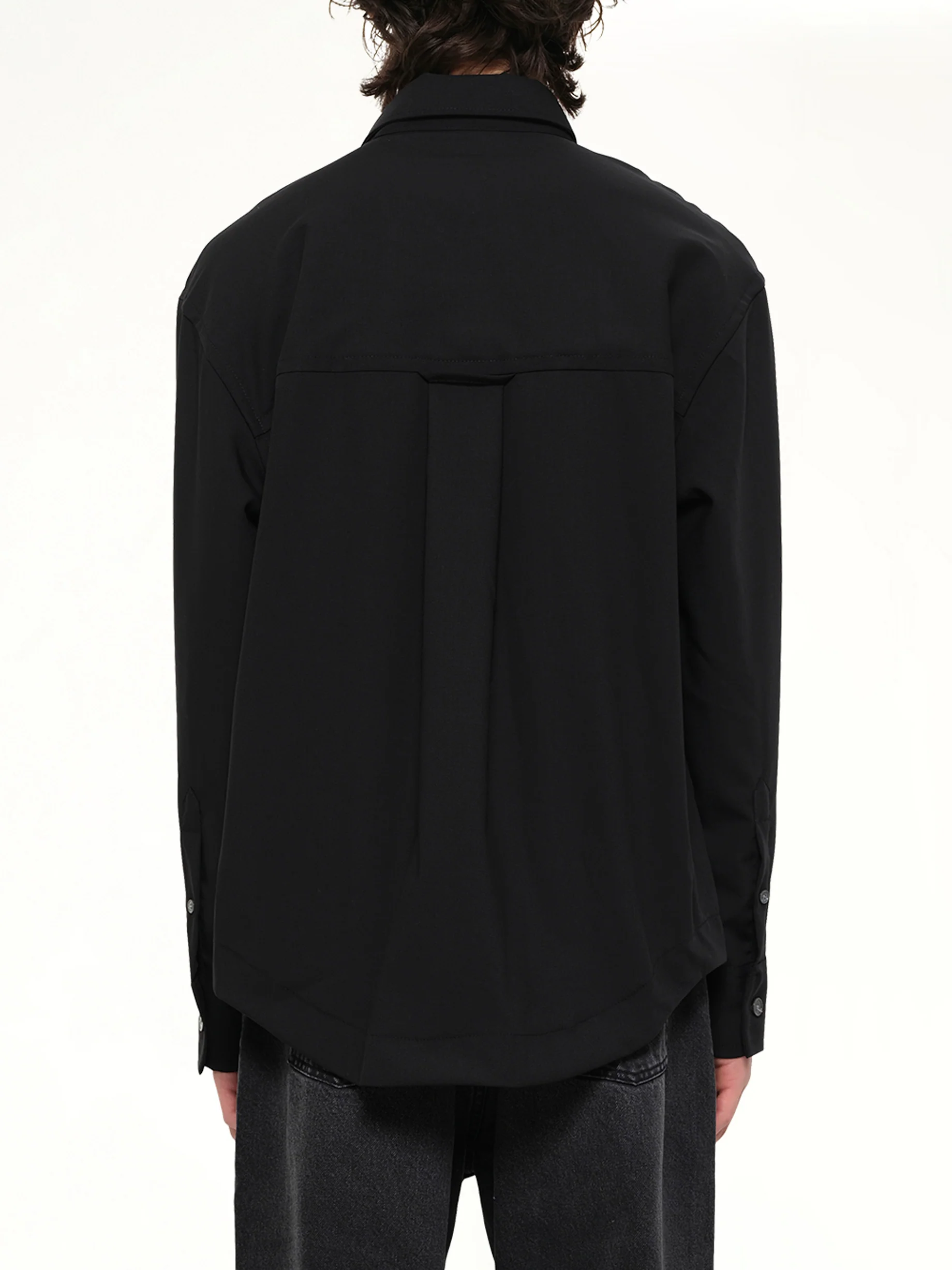Wool Garbadine Embossed ADC Shirt in Black - Image 5