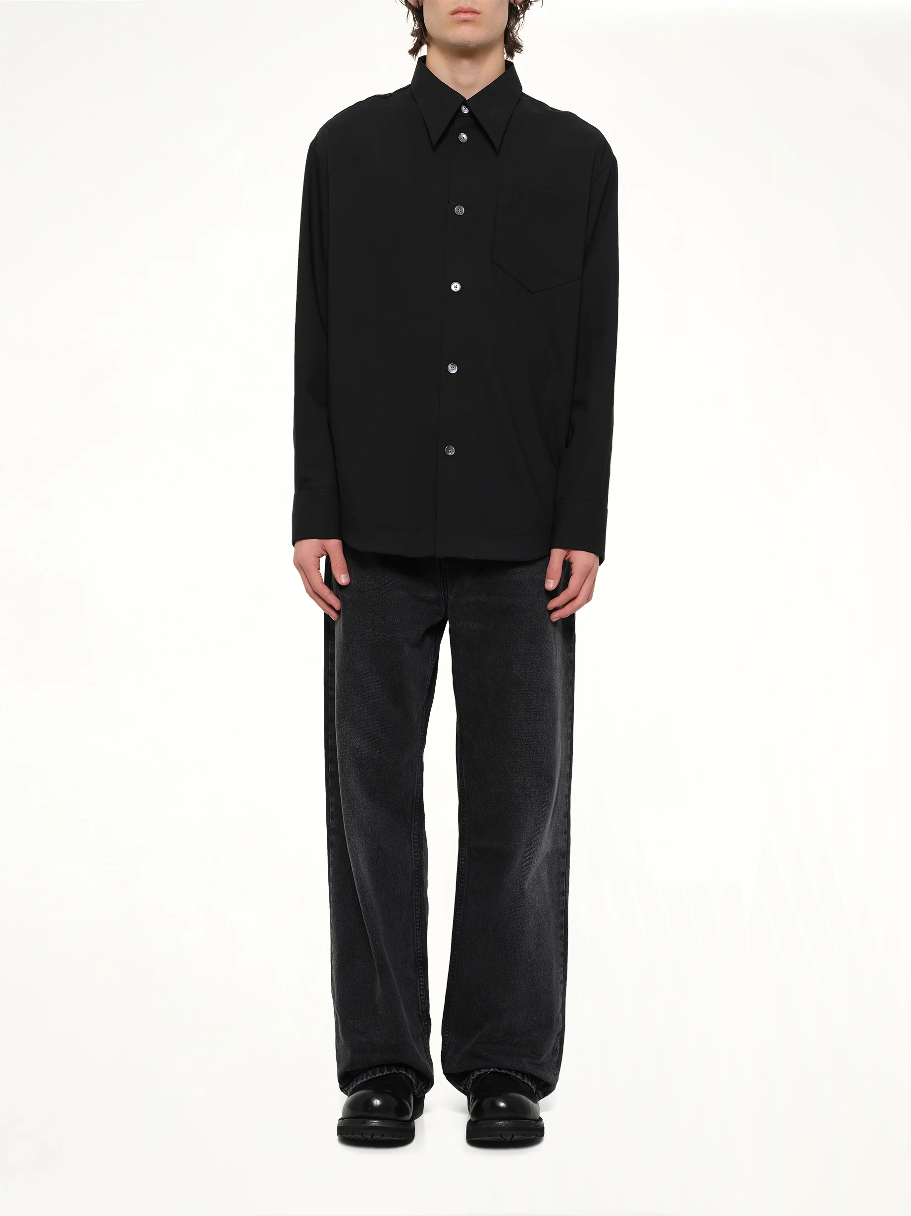 Wool Garbadine Embossed ADC Shirt in Black - Image 7