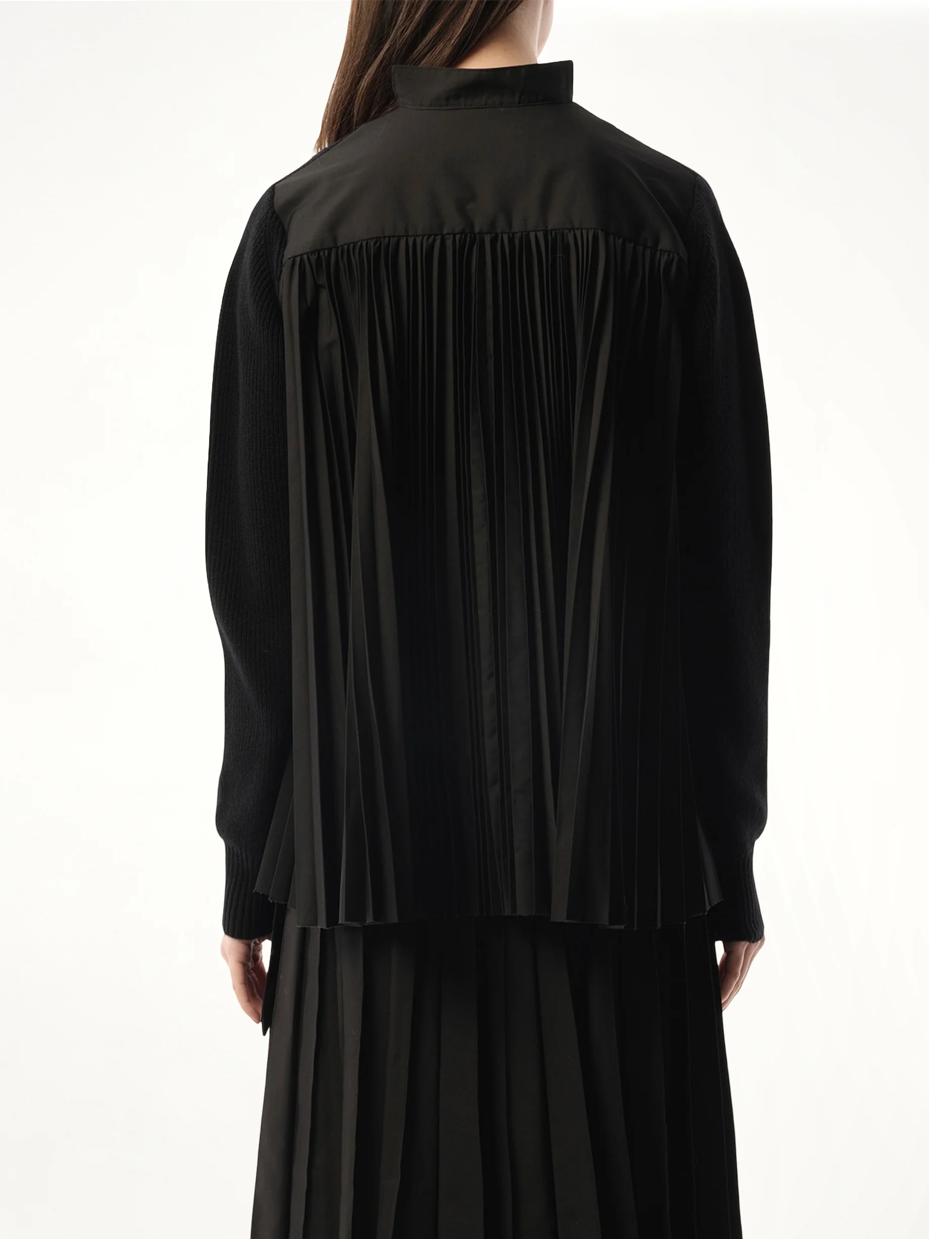 Wool Knit x Cotton Poplin Cardigan in Black - Image 6
