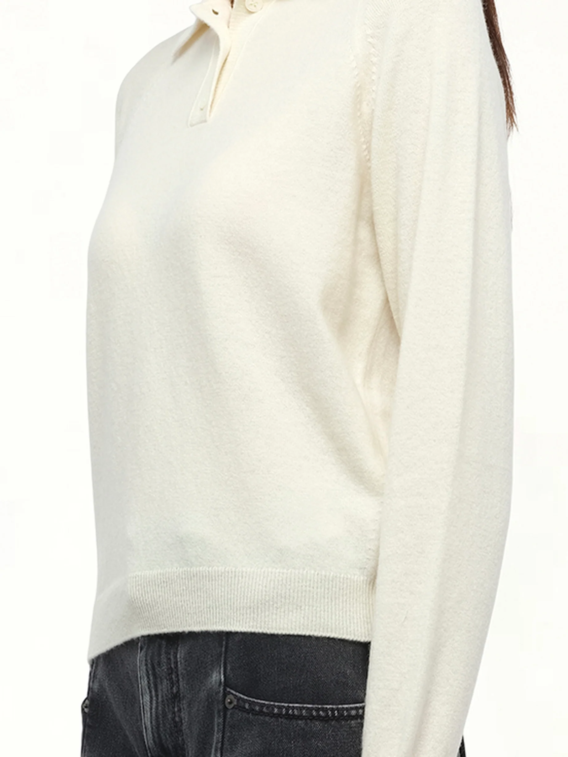 Wool Polo Shirt in Off White - Image 3