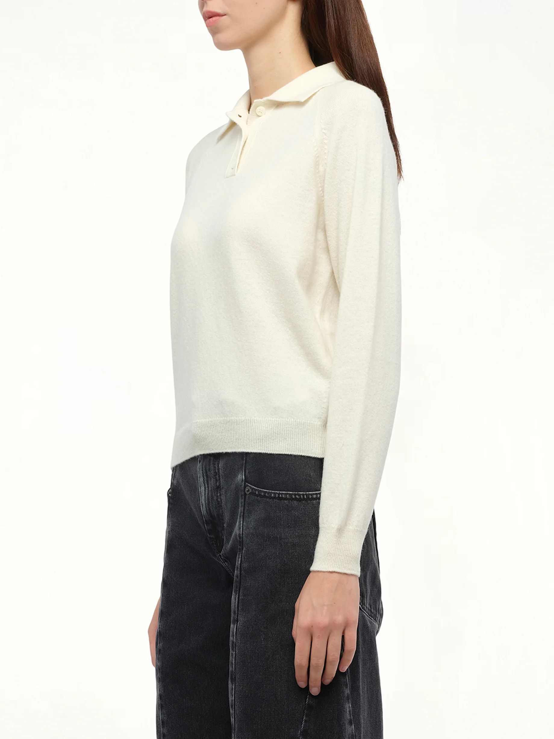 Wool Polo Shirt in Off White - Image 5