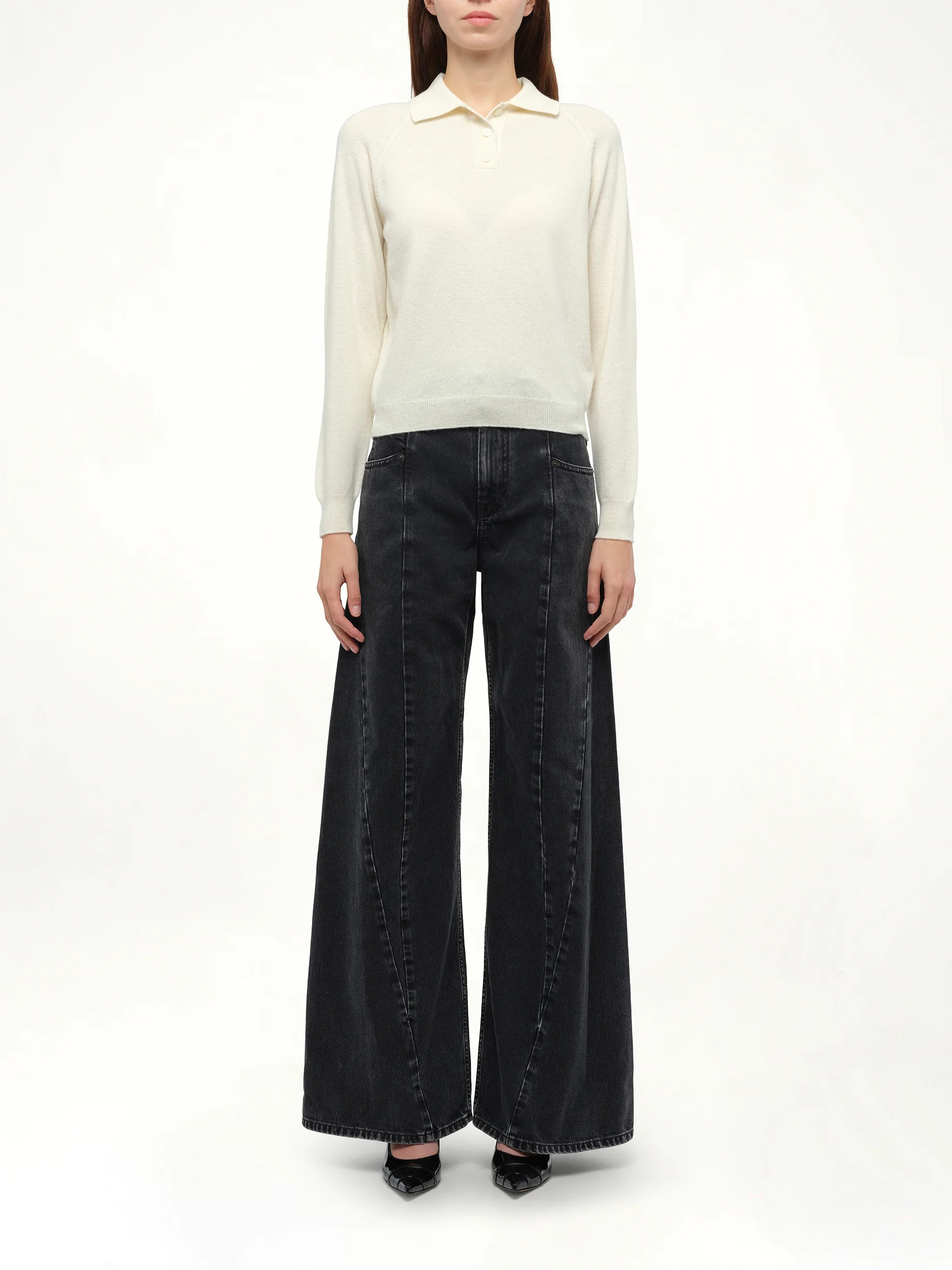 Wool Polo Shirt in Off White - Image 7