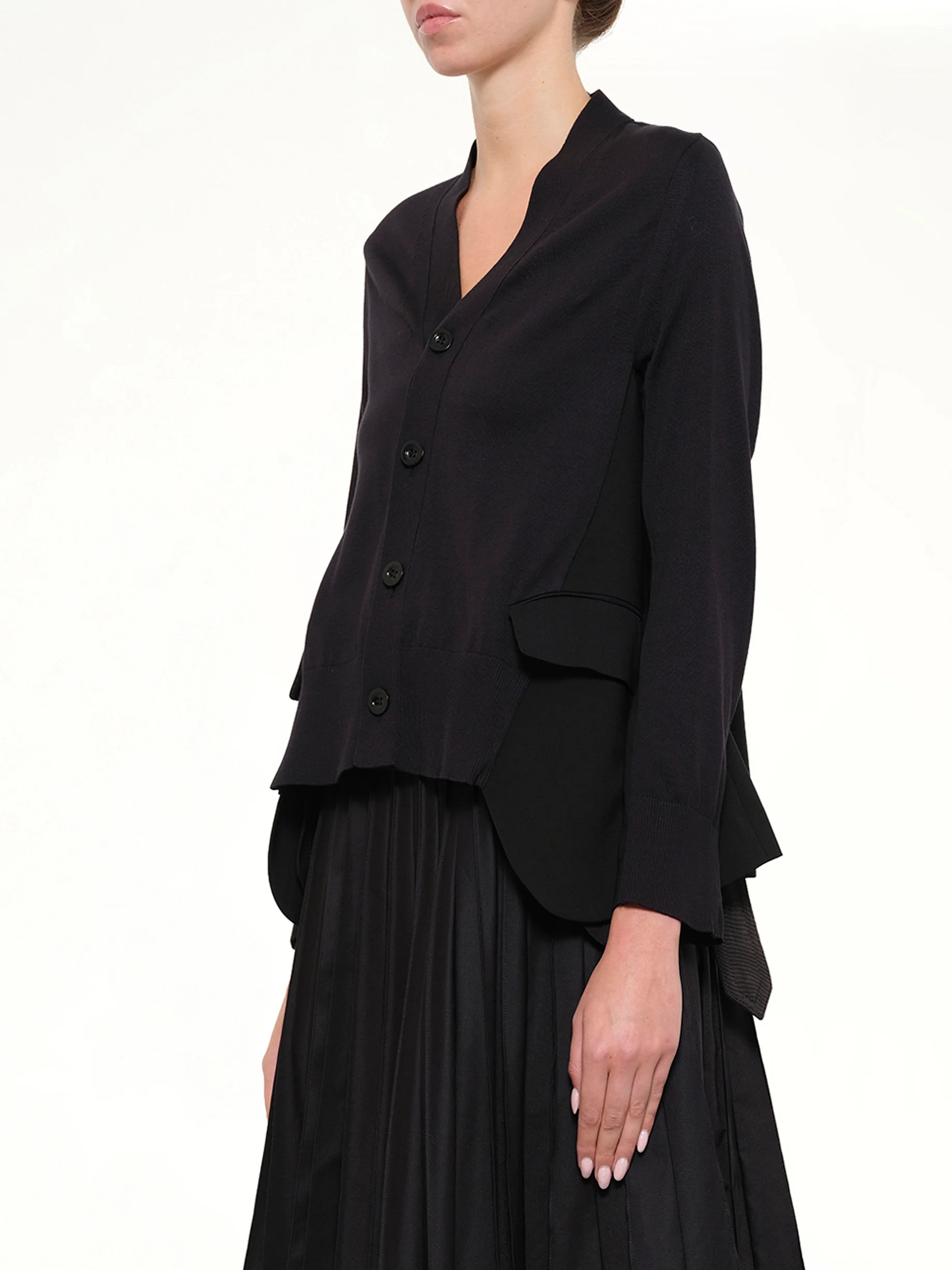 Wool Suiting x Cotton Knit Cardigan in Black - Image 3