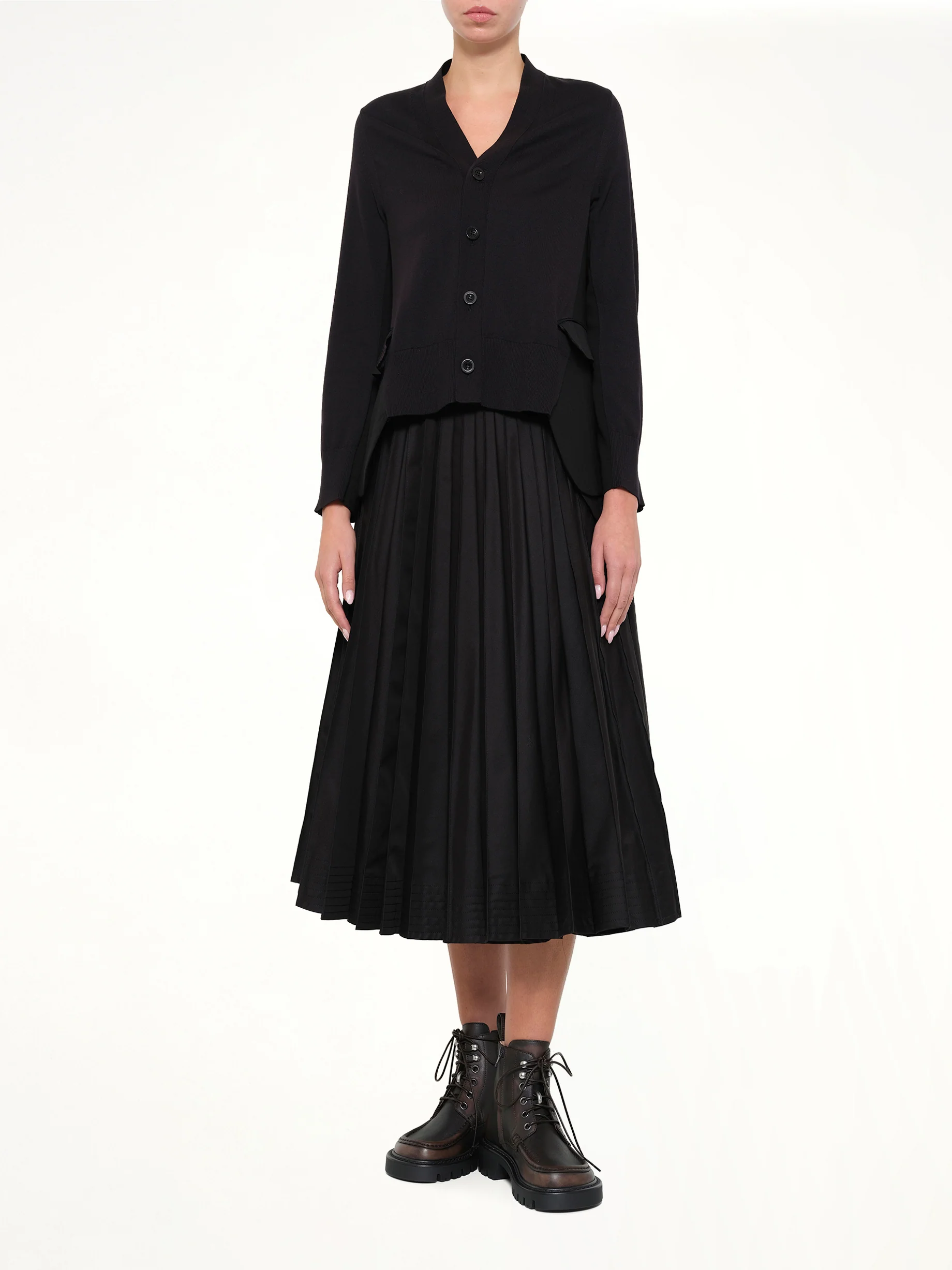 Wool Suiting x Cotton Knit Cardigan in Black - Image 4